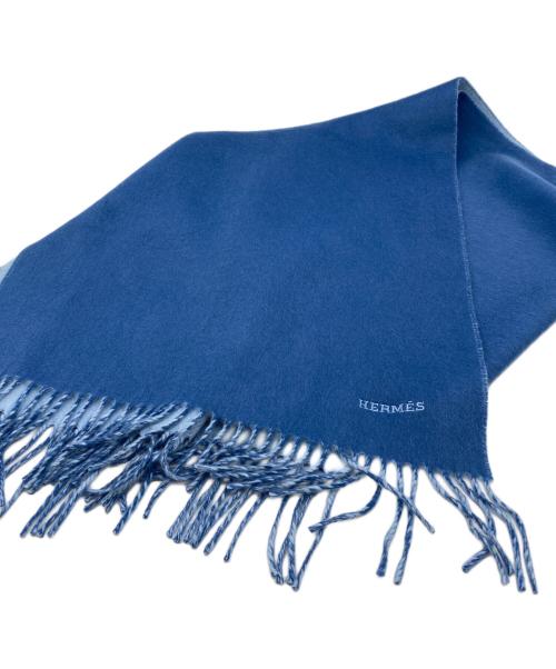 HERMES カシミヤ マフラー ブルー 中古・古着通販】HERMES (エルメス) カシミヤマフラー ブルー