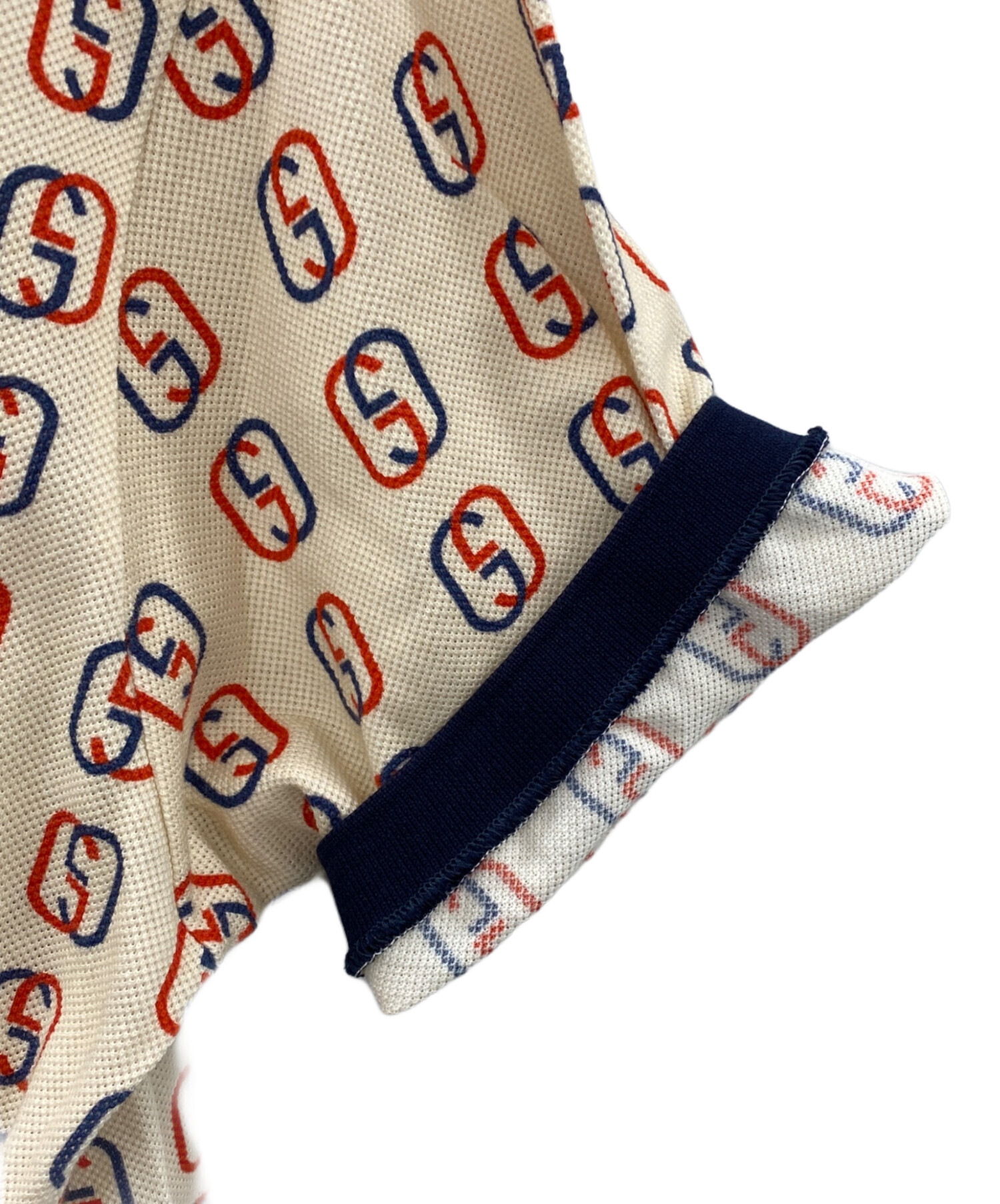 GUCCI☆ポロシャツ　ネイビー✕ベージュ 中古・古着通販】GUCCI (グッチ) 半袖ポロシャツ ネイビー×レッド
