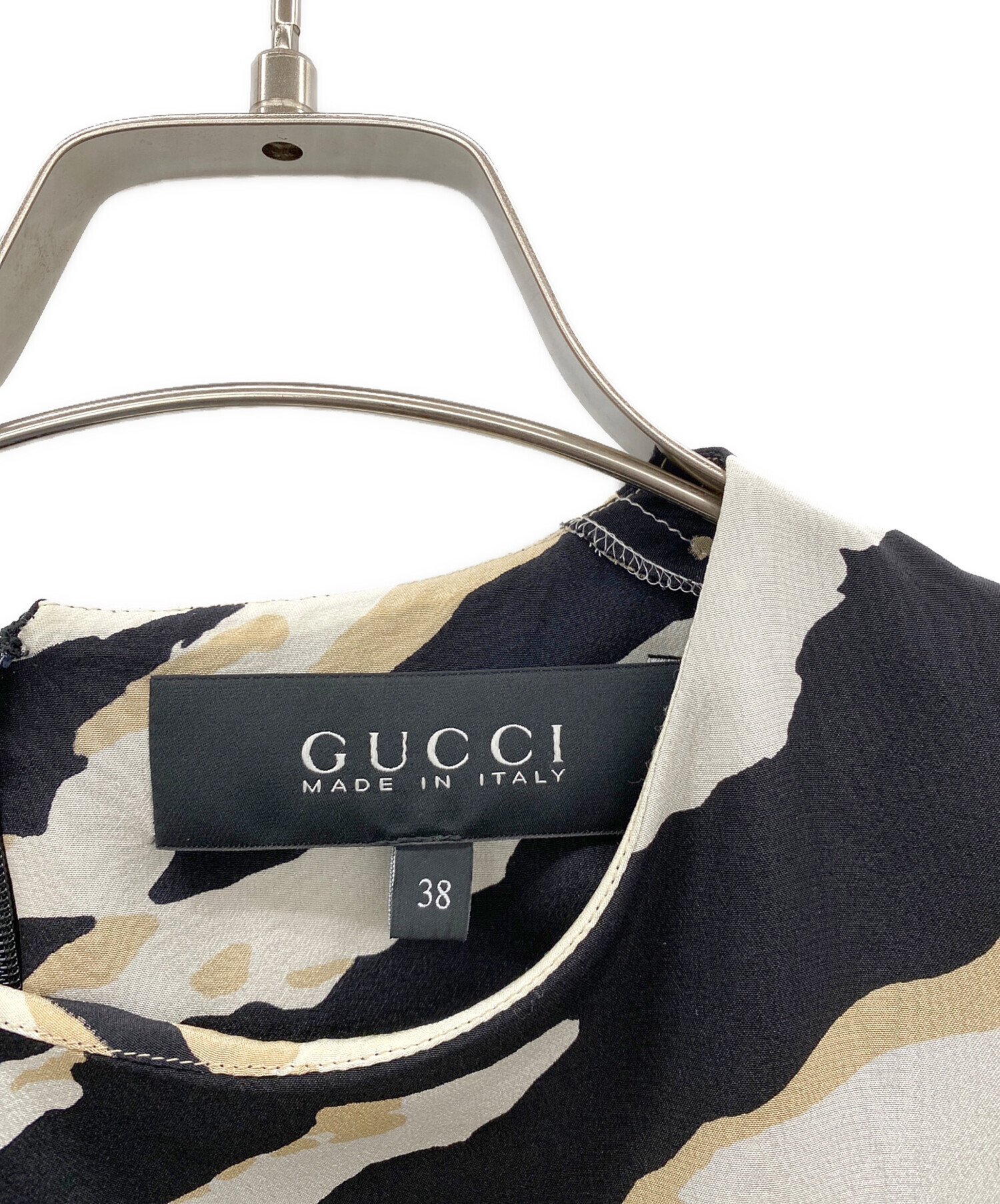 中古・古着通販】GUCCI (グッチ) 半袖ワンピース ブラック×ベージュ