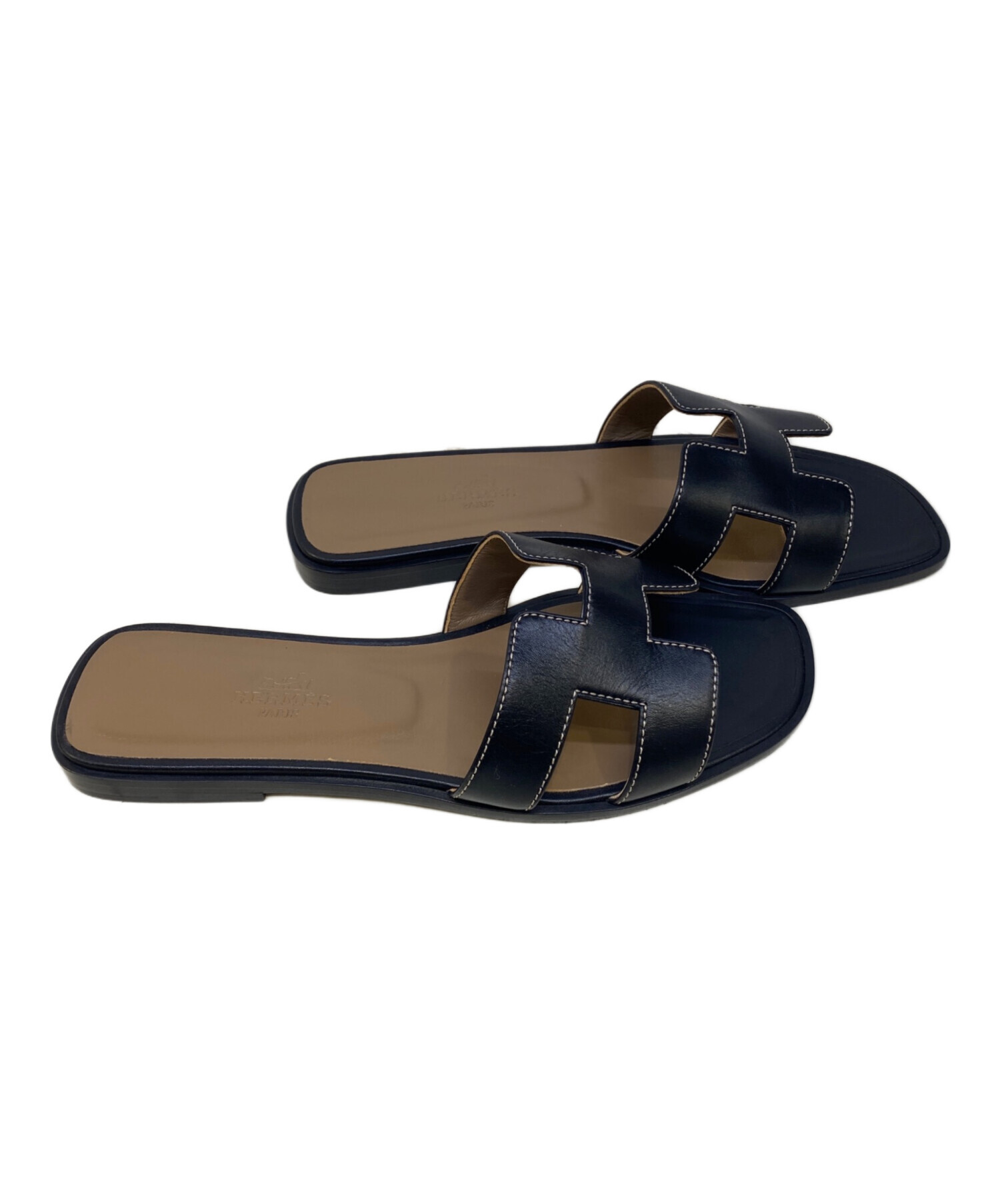 中古・古着通販】HERMES (エルメス) レザーサンダル ブラック サイズ