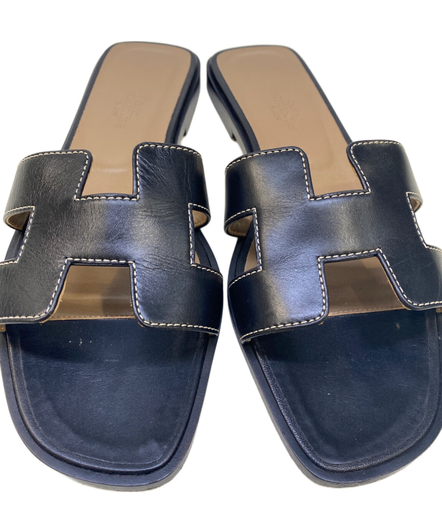 中古・古着通販】HERMES (エルメス) レザーサンダル ブラック サイズ