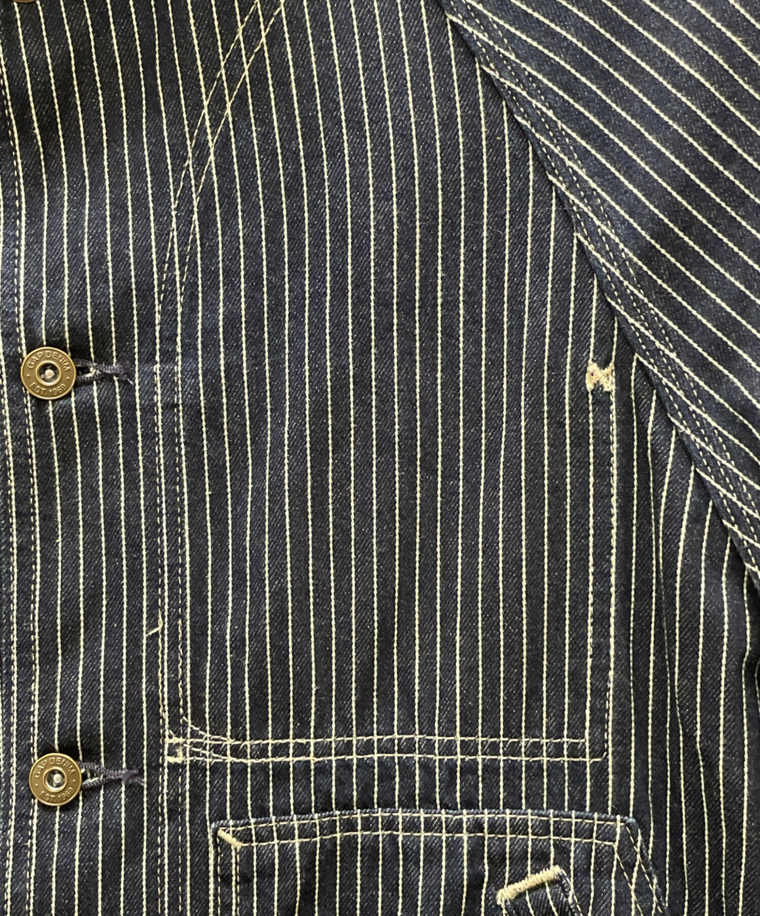 GAP ストライプ デニム カバーオール 中古・古着通販】GAP (ギャップ) デニムカバーオール ブルー サイズ:S
