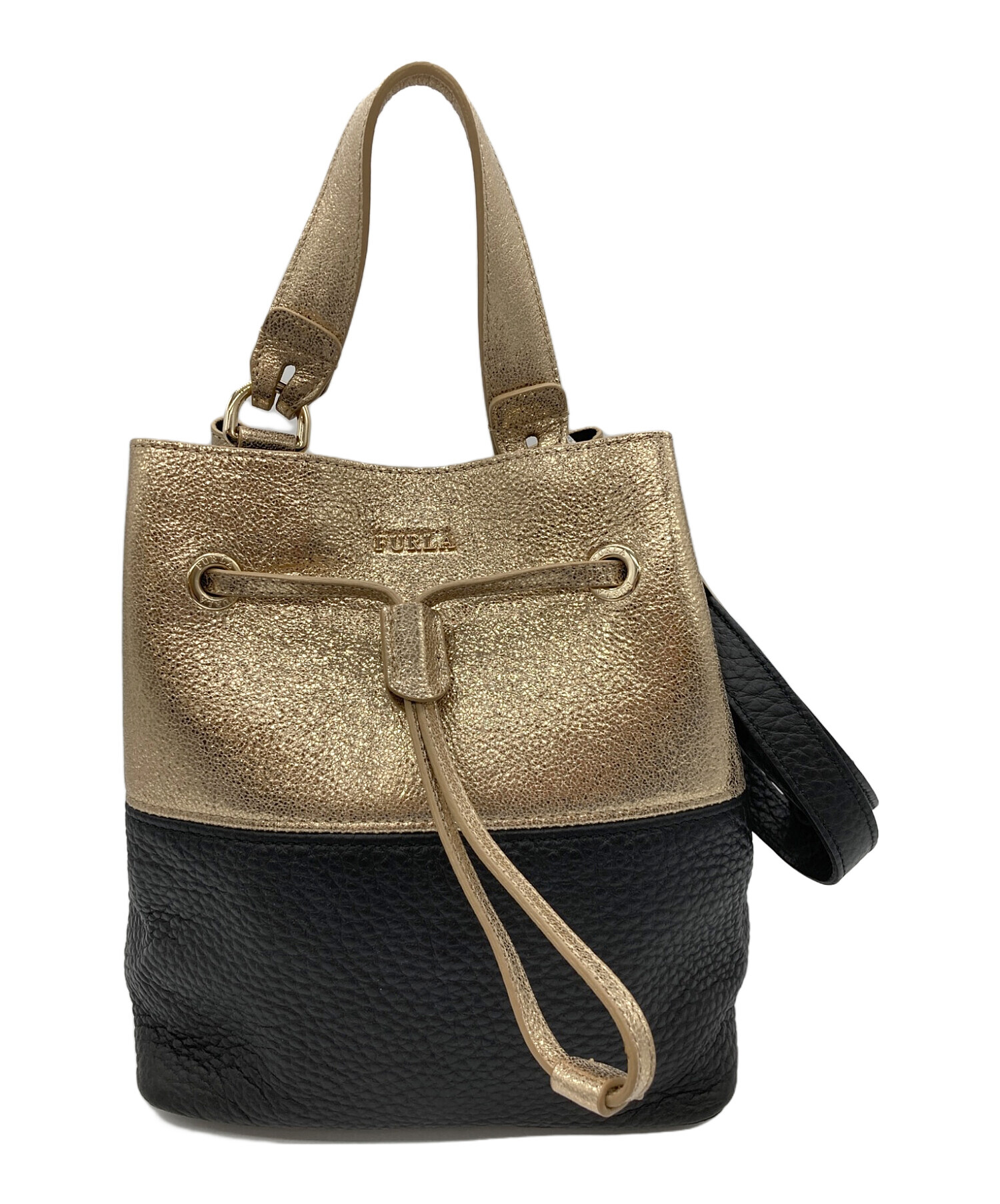 中古・古着通販】FURLA (フルラ) 巾着ショルダーバッグ ゴールド 