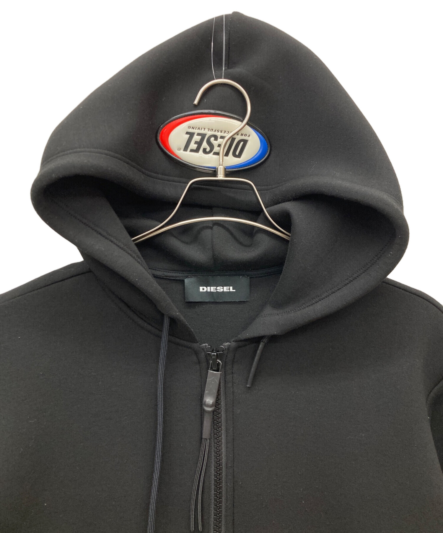 DIESEL パーカー 特殊素材 黒 変形デザイン素材 中古・古着通販】DIESEL (ディーゼル) レオパード切替パーカー
