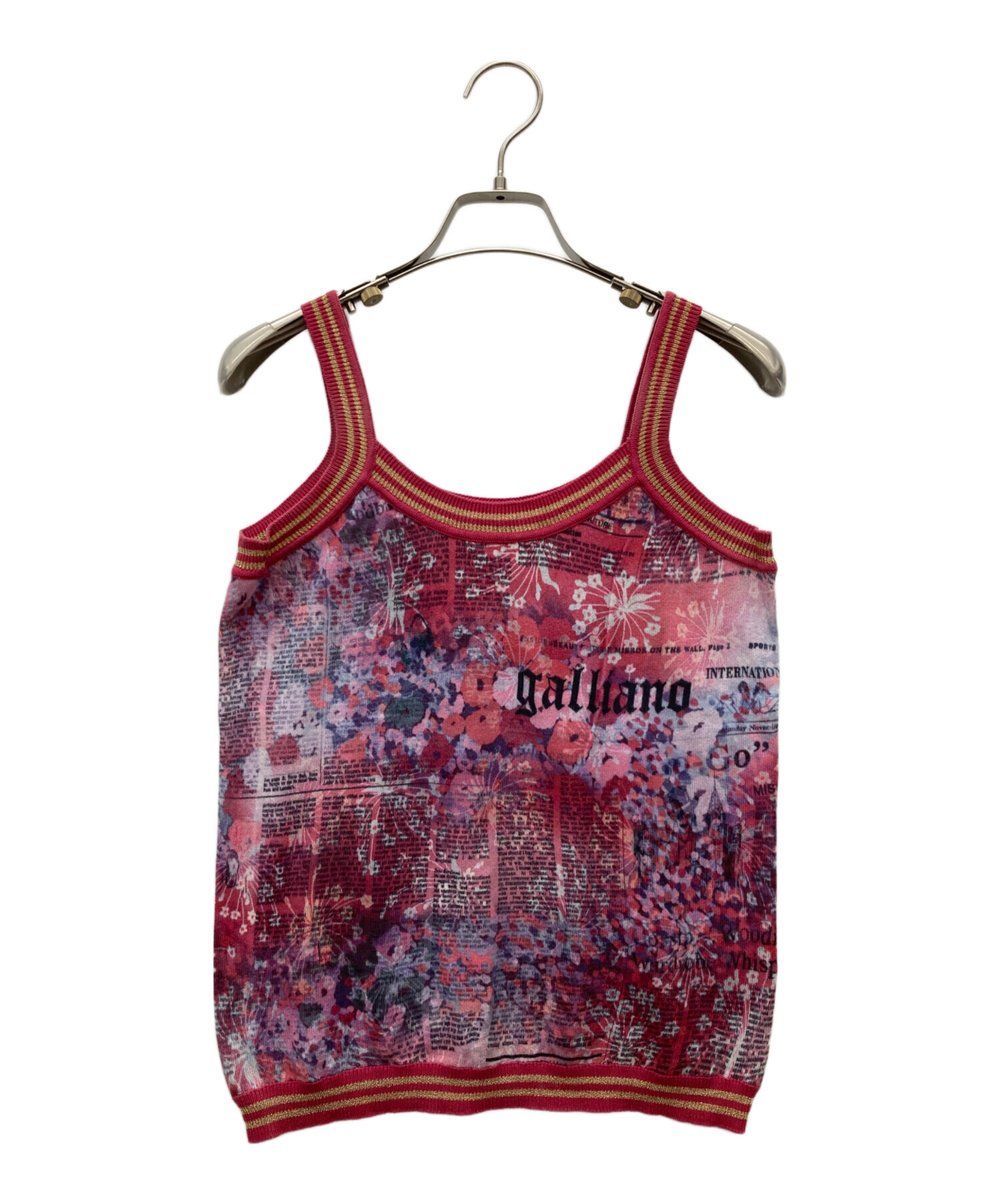 良品 ガリアーノ galliano カーディガン ピンク ニュースペーパー 総柄