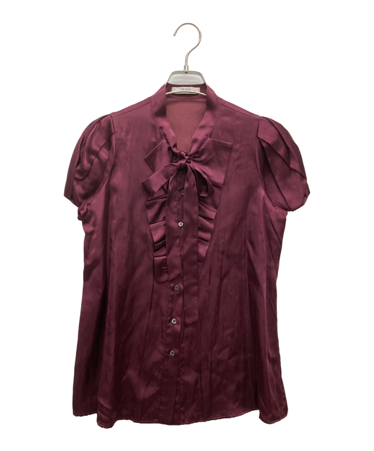 PRADA プラダ 半袖Tシャツ ワインレッド 赤 Ⅼ 胸 ロゴ 古着 【公式