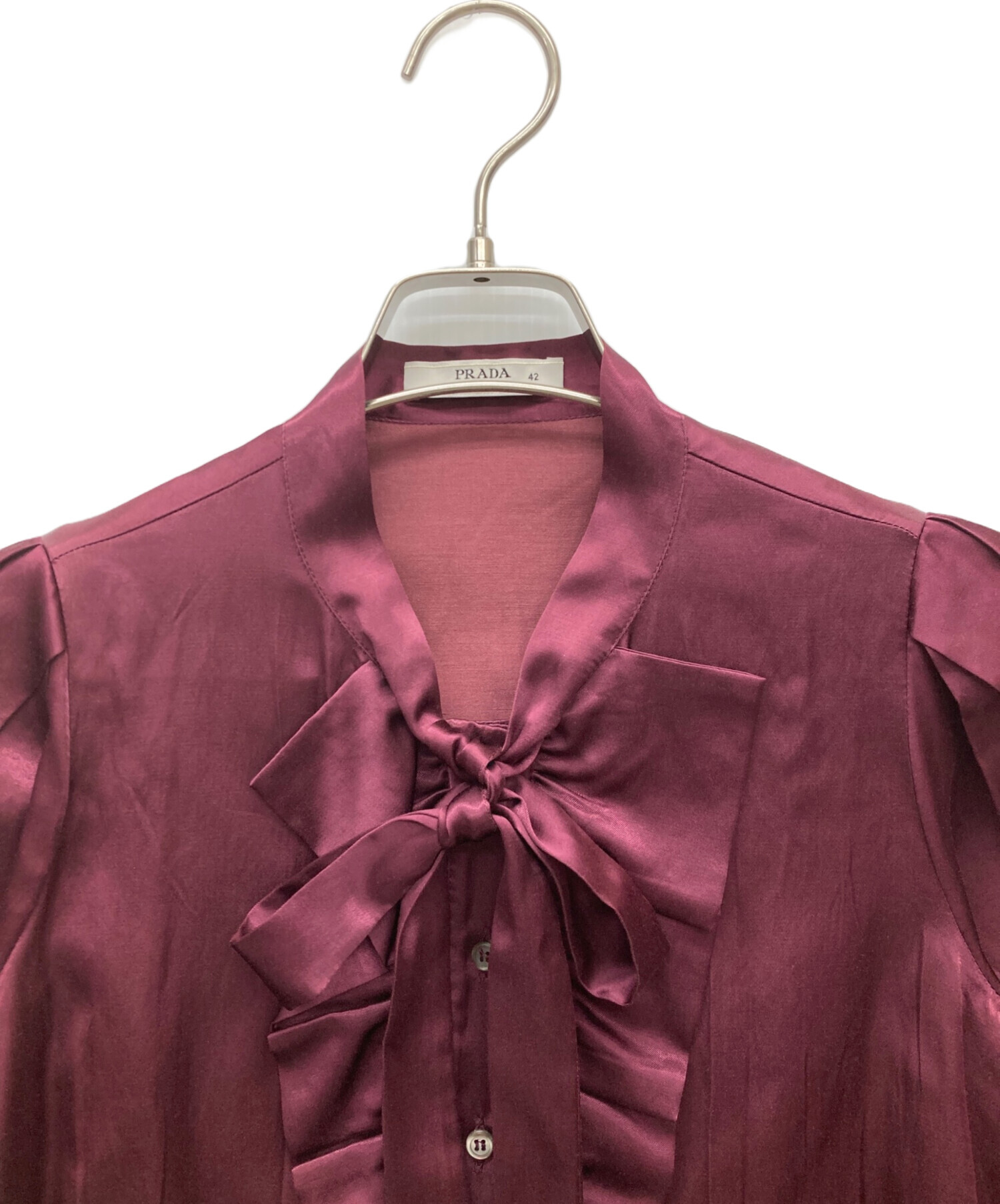 中古・古着通販】PRADA (プラダ) 半袖ブラウス ワインレッド サイズ:42 