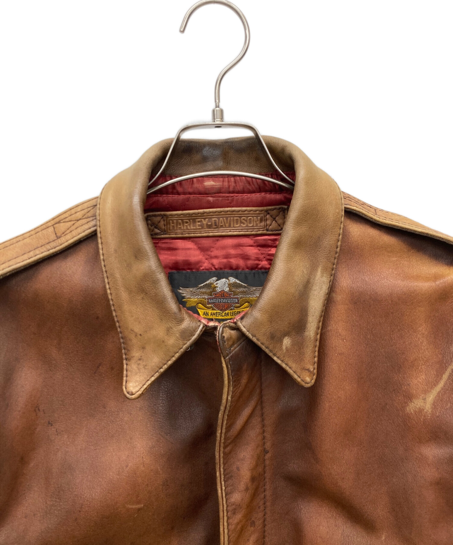 ハーレーダビッドソン・80's・レザージャケット・ブラウン/レッド・Mサイズ 中古・古着通販】HARLEY-DAVIDSON (ハーレーダビッドソン) A-2