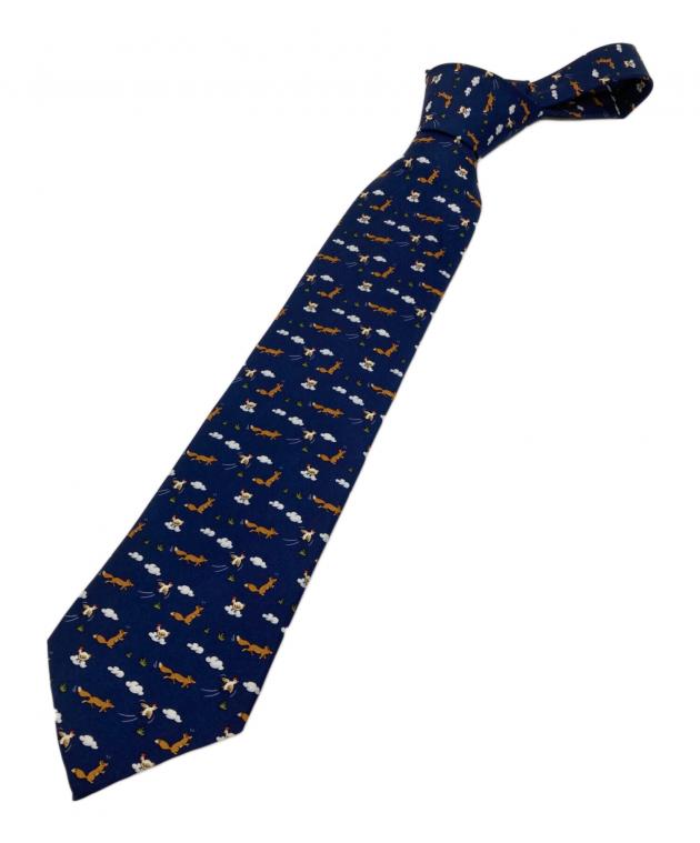 エルメス ネイビーHERMES柄ネクタイ 中古・古着通販】HERMES (エルメス) ネクタイ ネイビー サイズ:無 未