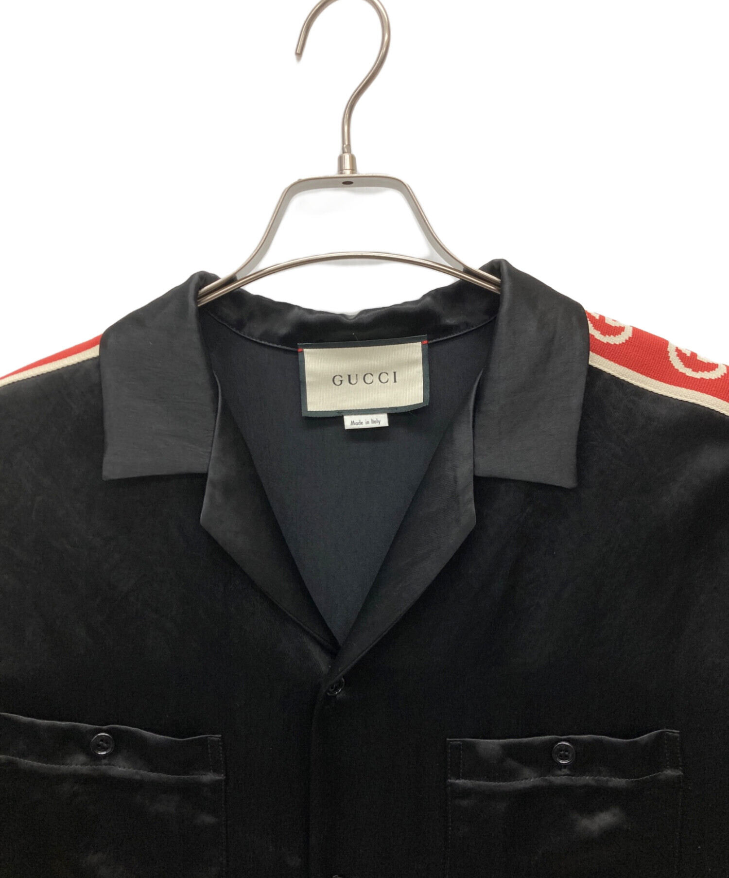 GUCCI グッチ カジュアルシャツ L 黒 【古着】【中古】【送料無料】 中古・古着通販】GUCCI (グッチ) 開襟半袖シャツ ブラック サイズ:52