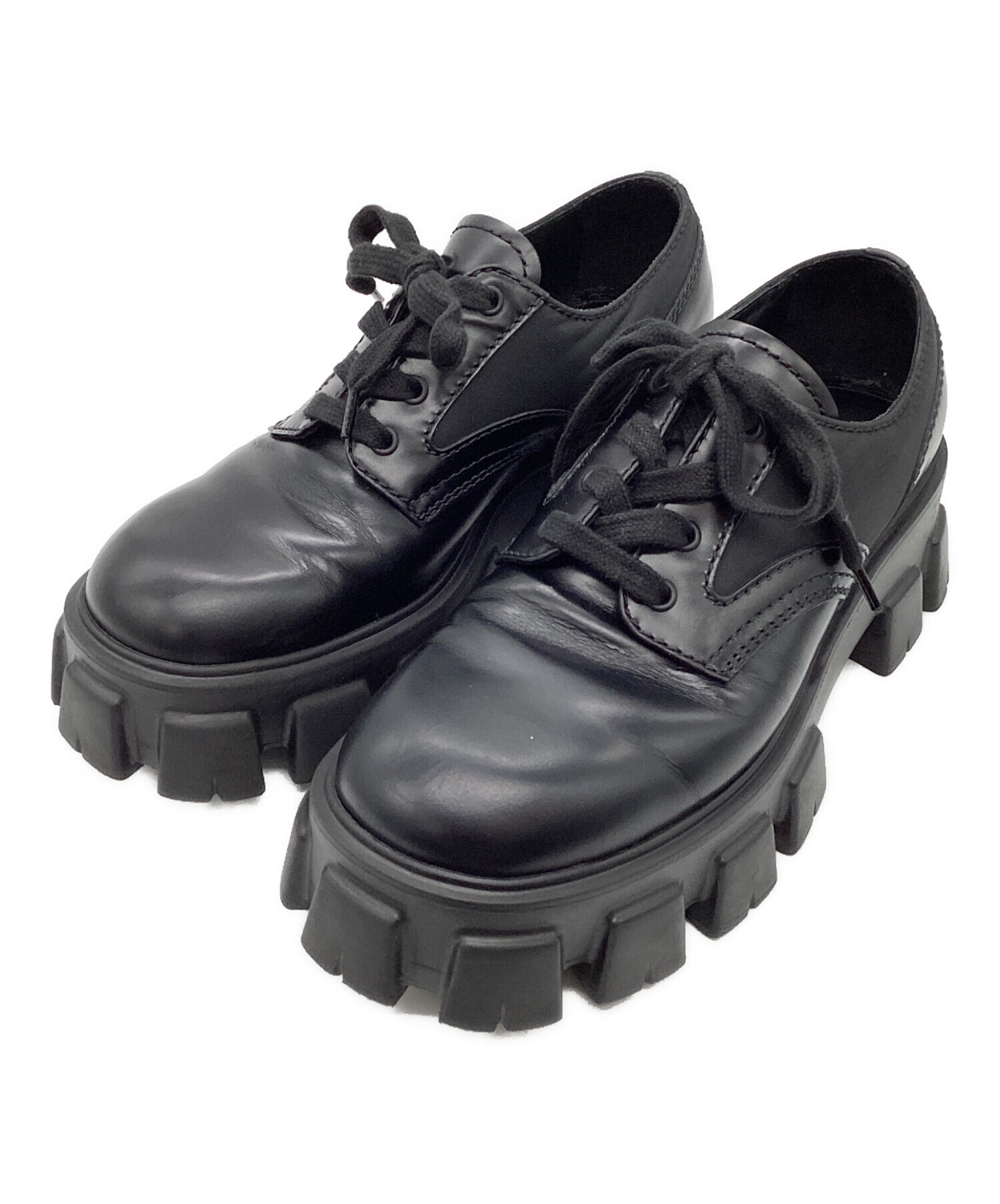 プラダ レザーレースアップシューズ【未使用保管品】 中古・古着通販】PRADA (プラダ) ブラッシュドレザー レースアップ