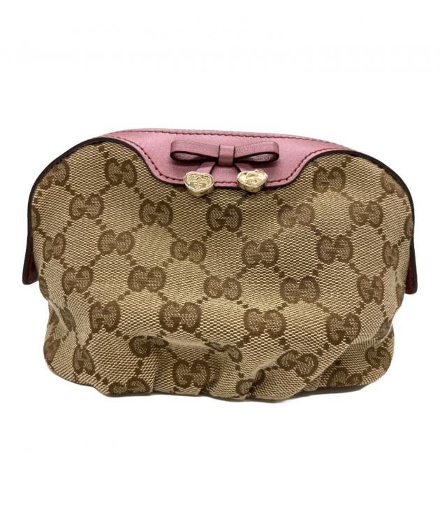 【美品.新品に近い】GUCCI ポーチ ベージュ/ピンク 中古・古着通販】GUCCI (グッチ) コスメポーチ ベージュ×ピンク