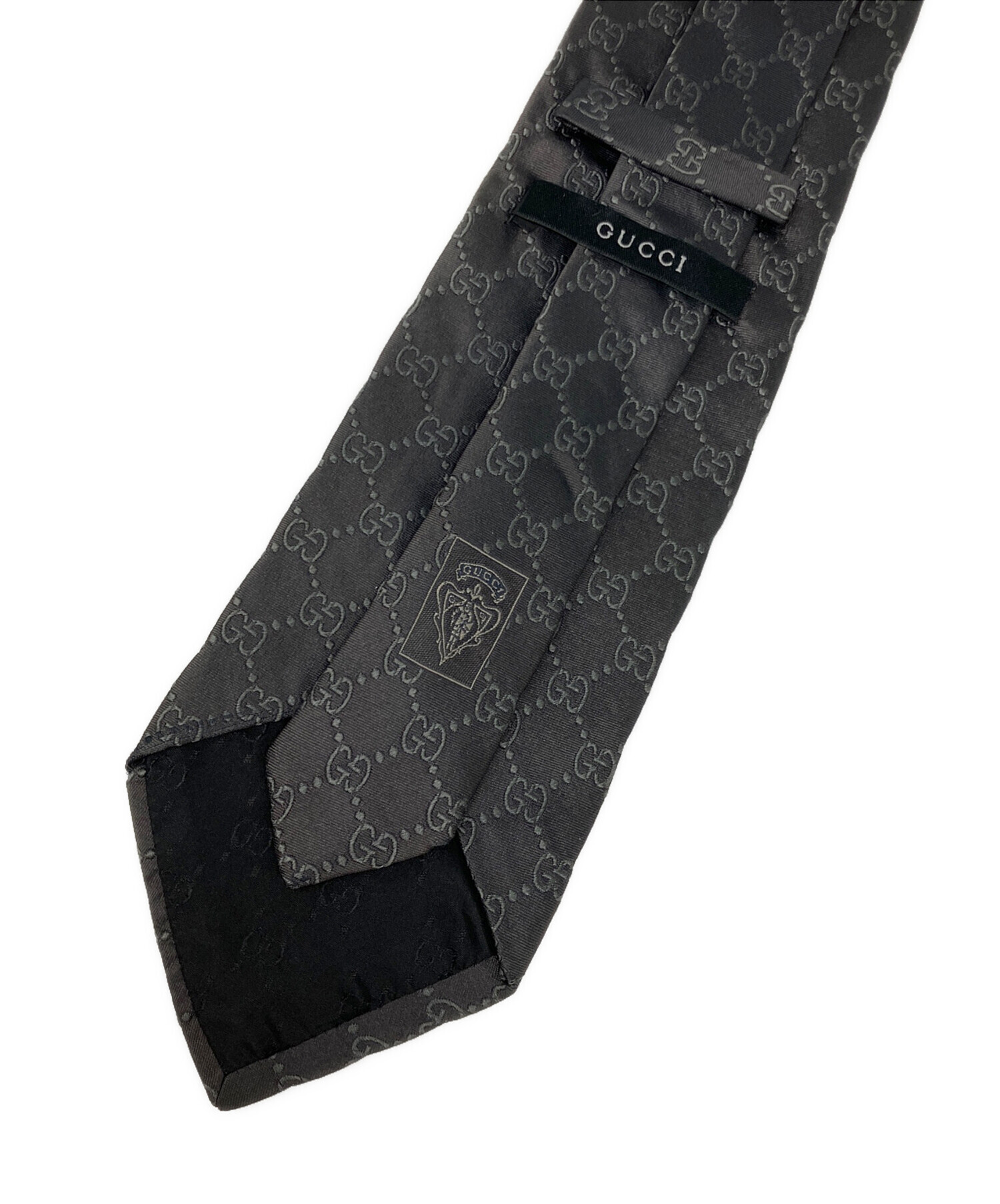 未使用級　GUCCI　ネクタイ　無地　ソリッド　鶏　刺繍　あんしん鑑定　グレー 未使用級 GUCCI ネクタイ 無地 ソリッド 鶏 刺繍 あんしん鑑定 グレー