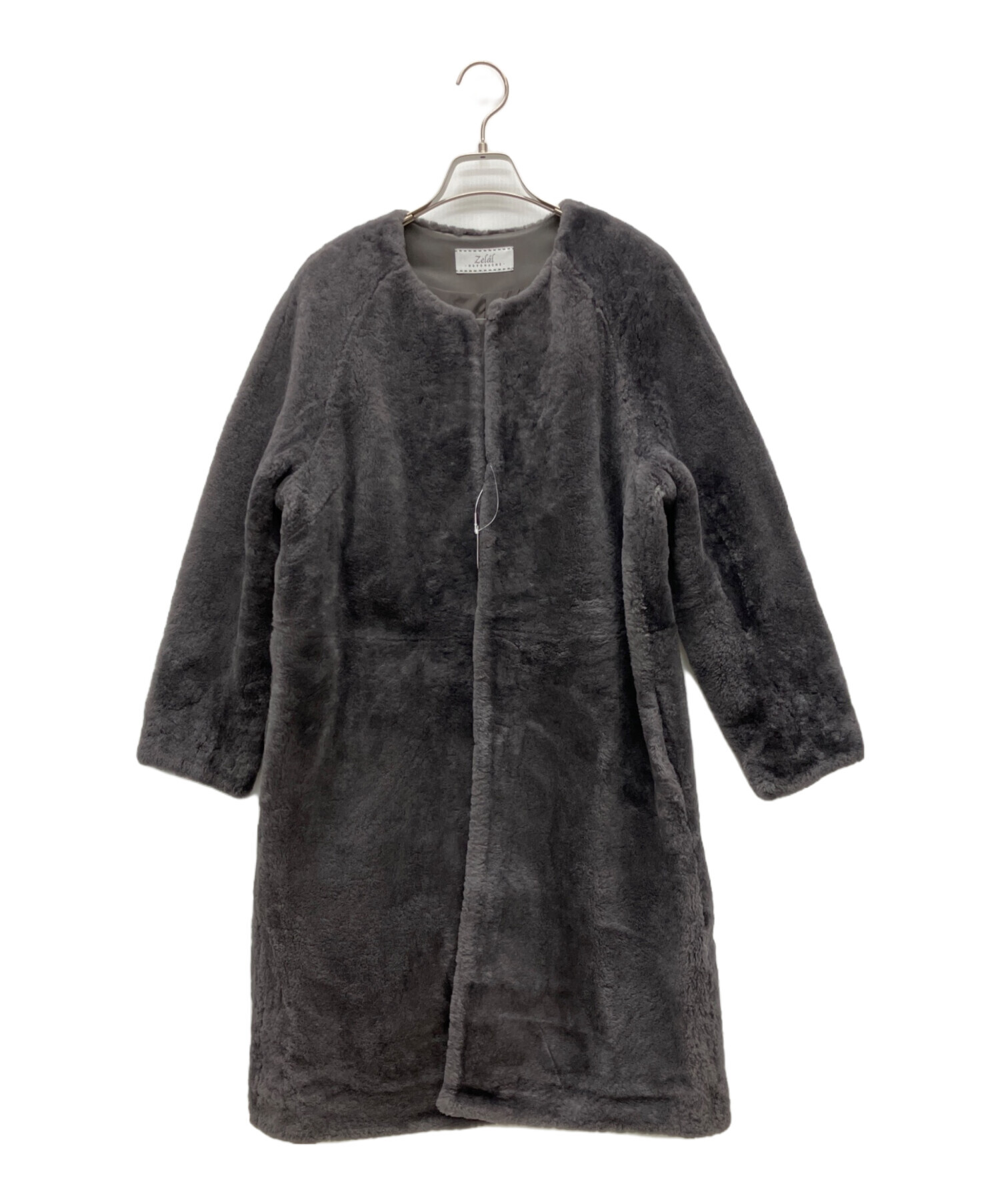 極美品✨元町ゼラール リアルムートン ノーカラーロングコート グレー 中古・古着通販】MOTOMACHI Zelal (モトマチゼラール) ノーカラー