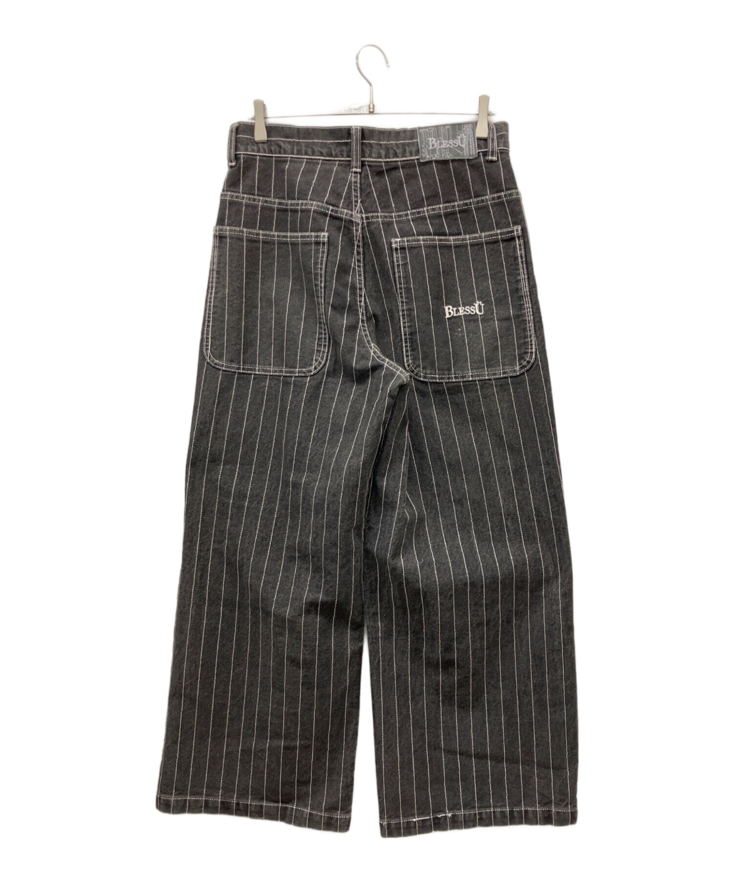 BLESSU ブレスユー　ブラックストライプ ワイドパンツ　sサイズ 中古・古着通販】BLESSU (ブレスユー) ワイドデニムパンツ ブラック