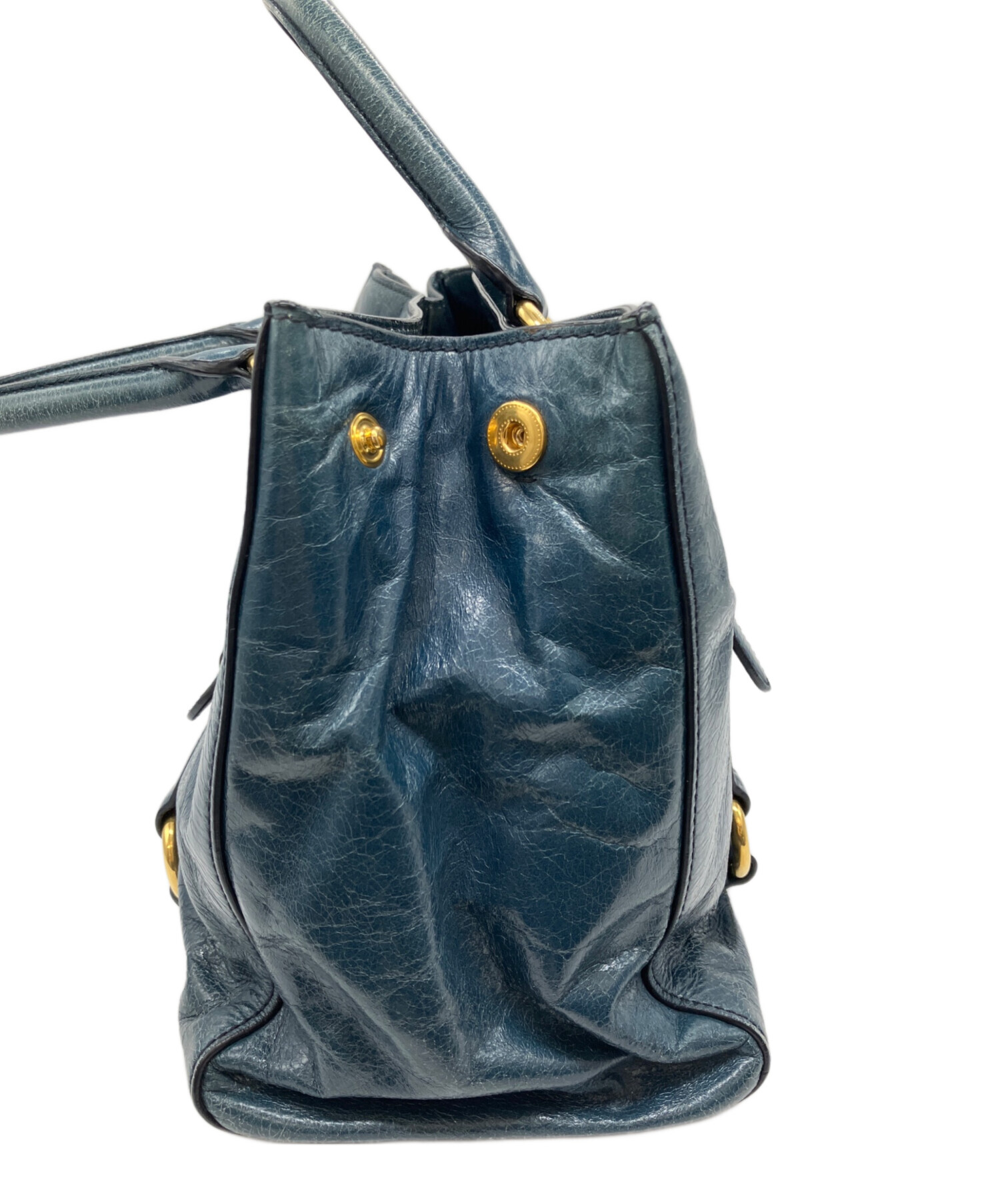 MIU MIU ネイビーレザーハンドバッグ　正規品 中古・古着通販】MIU MIU (ミュウミュウ) レザーハンドバッグ ネイビー