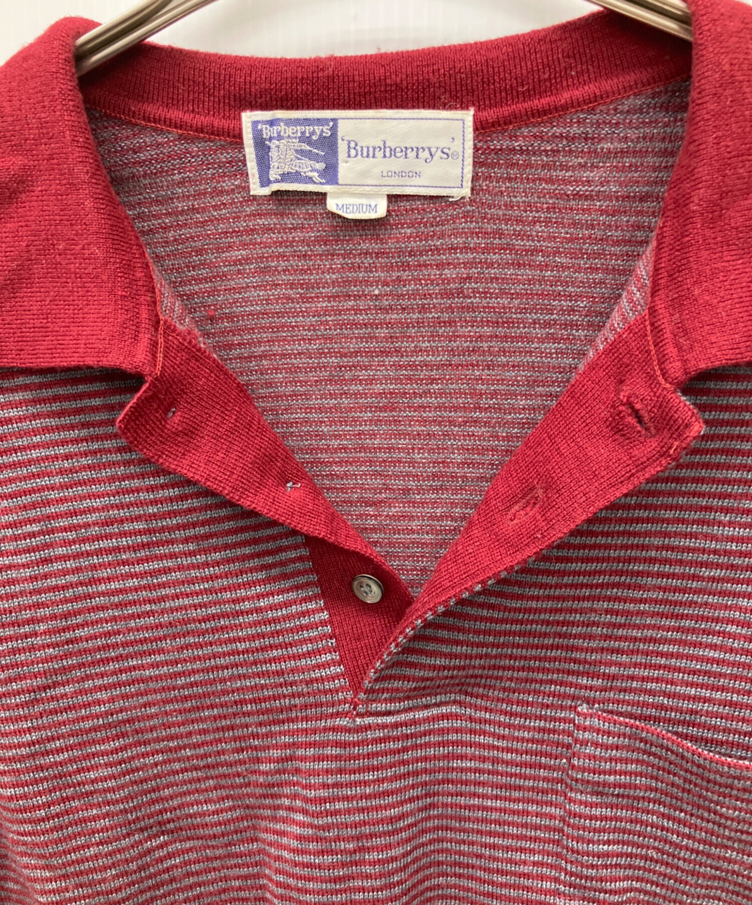 中古・古着通販】Burberry's (バーバリーズ) 薄手ニット レッド×グレー