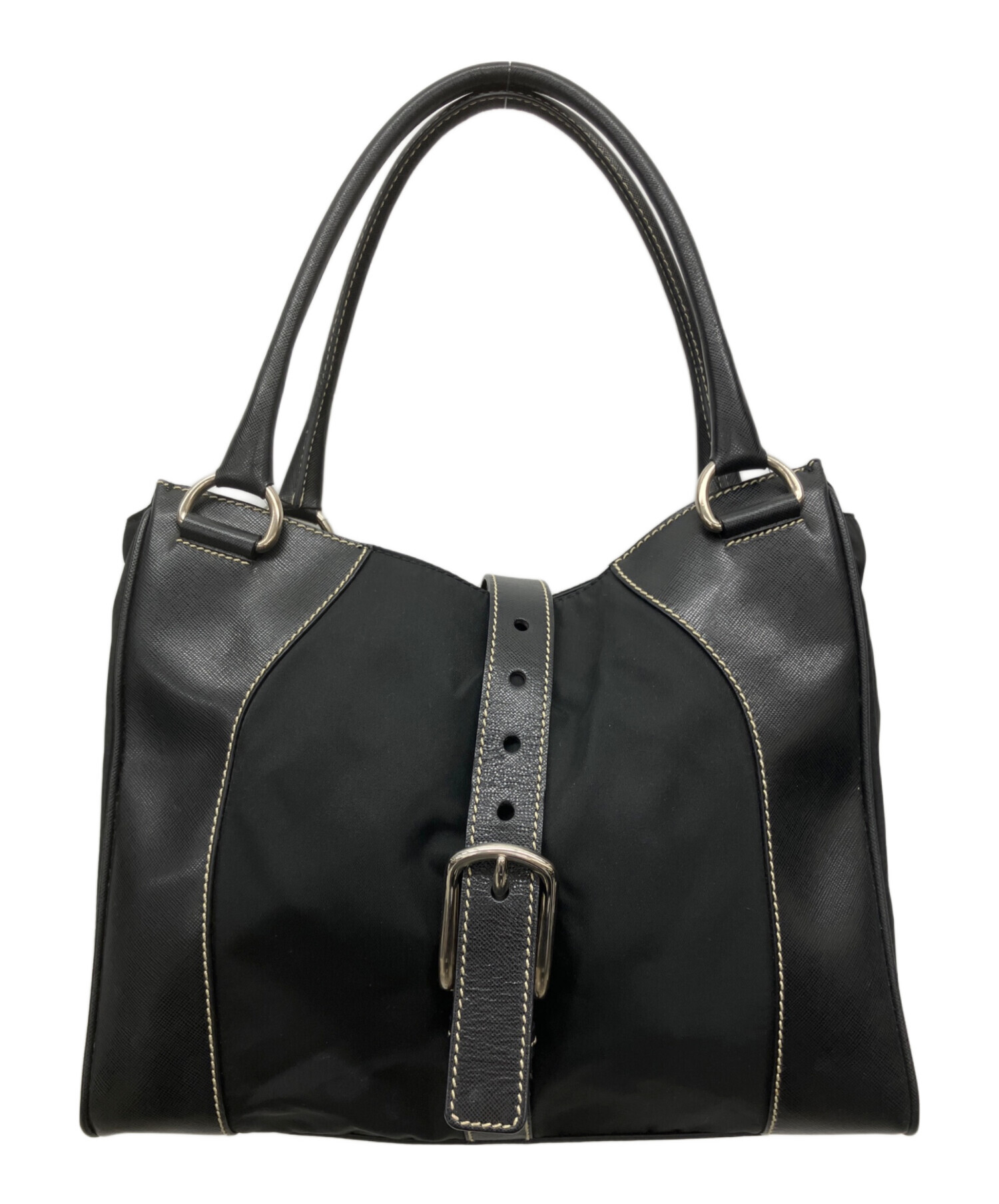 中古・古着通販】PRADA (プラダ) ナイロンレザートートバッグ ブラック