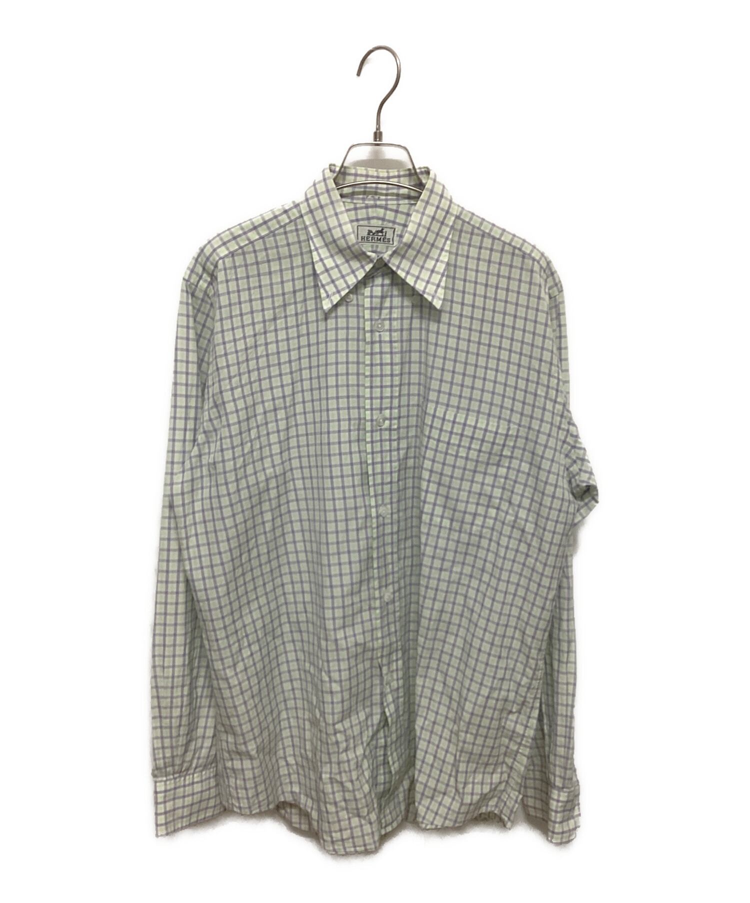 専用HERMES　贅沢エルメス セリエボタン付き チェックシャツ 中古・古着通販】HERMES (エルメス) セリエボタンダウンシャツ