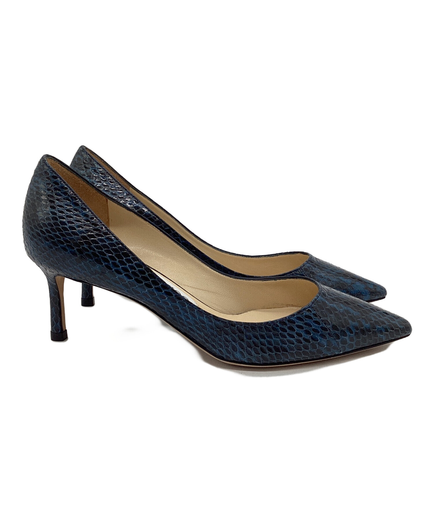 ジミーチュウ　パンプス ネイビー JIMMY CHOO（ジミーチュウ） ネイビー ベージュ 低い ロー ヒール 正規