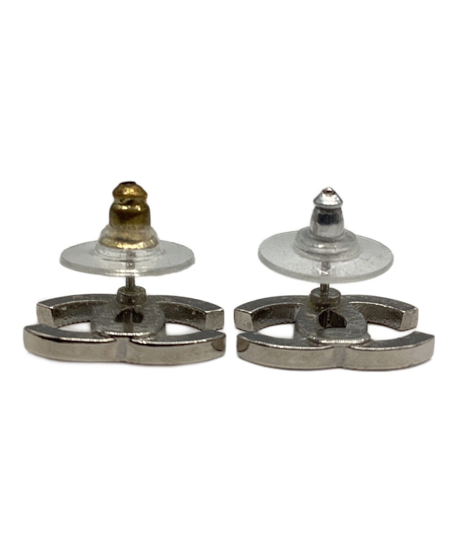 美品　希少　シャネル　片耳ピアス　A22S ラインストーン　シルバー CHANEL（シャネル） ココマーク ラインストーン フープ スタッド 片耳