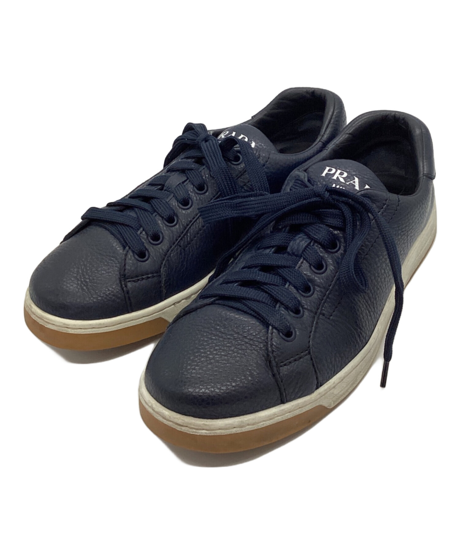 中古・古着通販】PRADA (プラダ) レザースニーカー ネイビー サイズ:5 