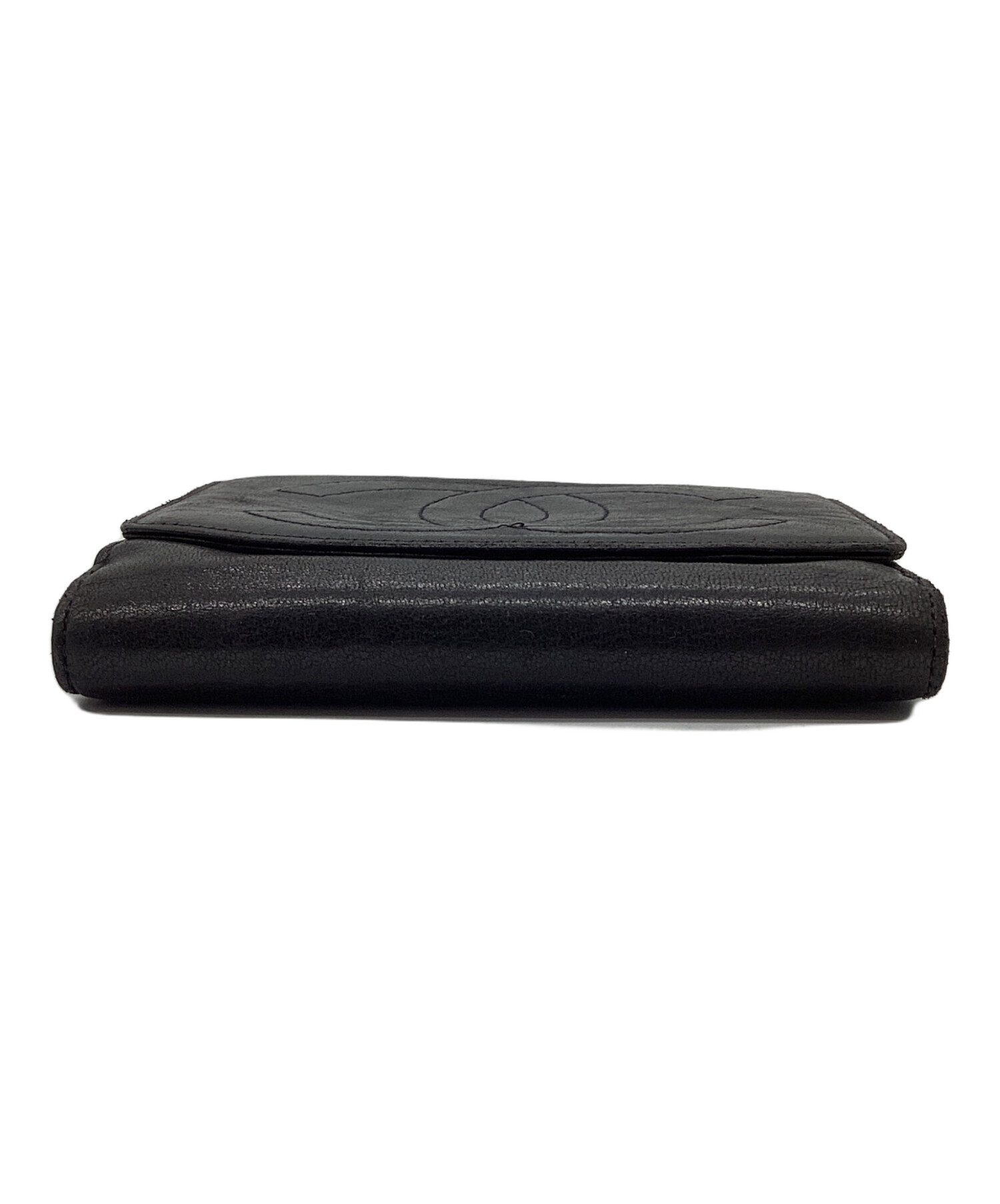 CHANEL シャネル 二つ折り 長財布 ブラック ラムスキン 中古B- 【送料無料】 A-9230【質屋出品】 CHANEL（シャネル） 二つ折り 長財布 ブラック ラムスキン 中古B