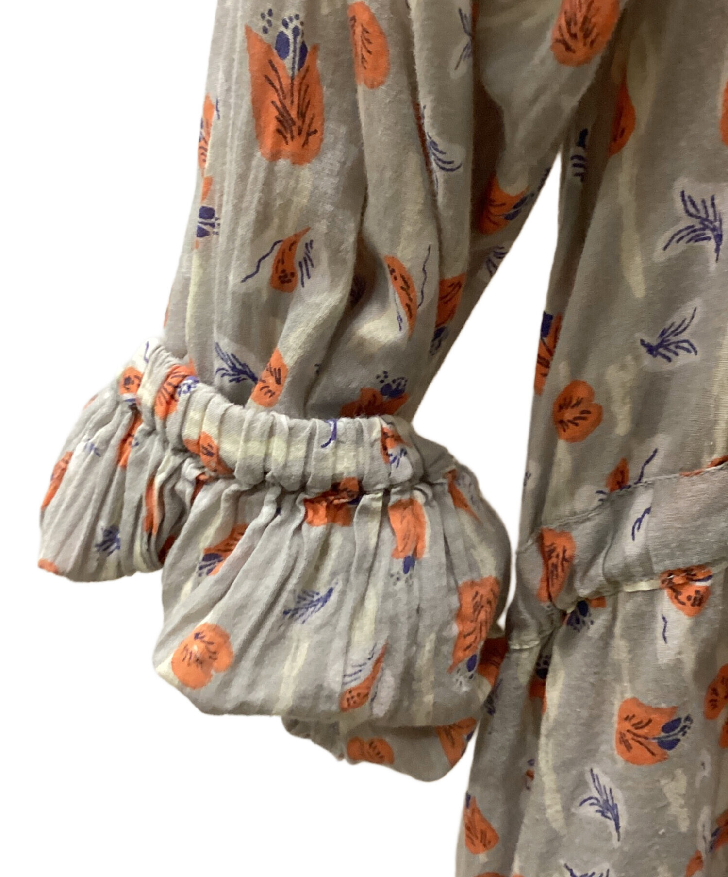 中古・古着通販】YARRA (ヤラ) 花柄ワンピース グレー×オレンジ サイズ