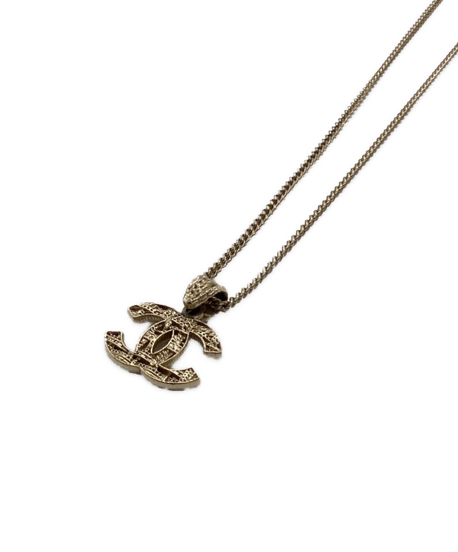 中古・古着通販】CHANEL (シャネル) ツイードモチーフロングネックレス 中古・古着通販】CHANEL (シャネル) ツイードモチーフロングネックレス