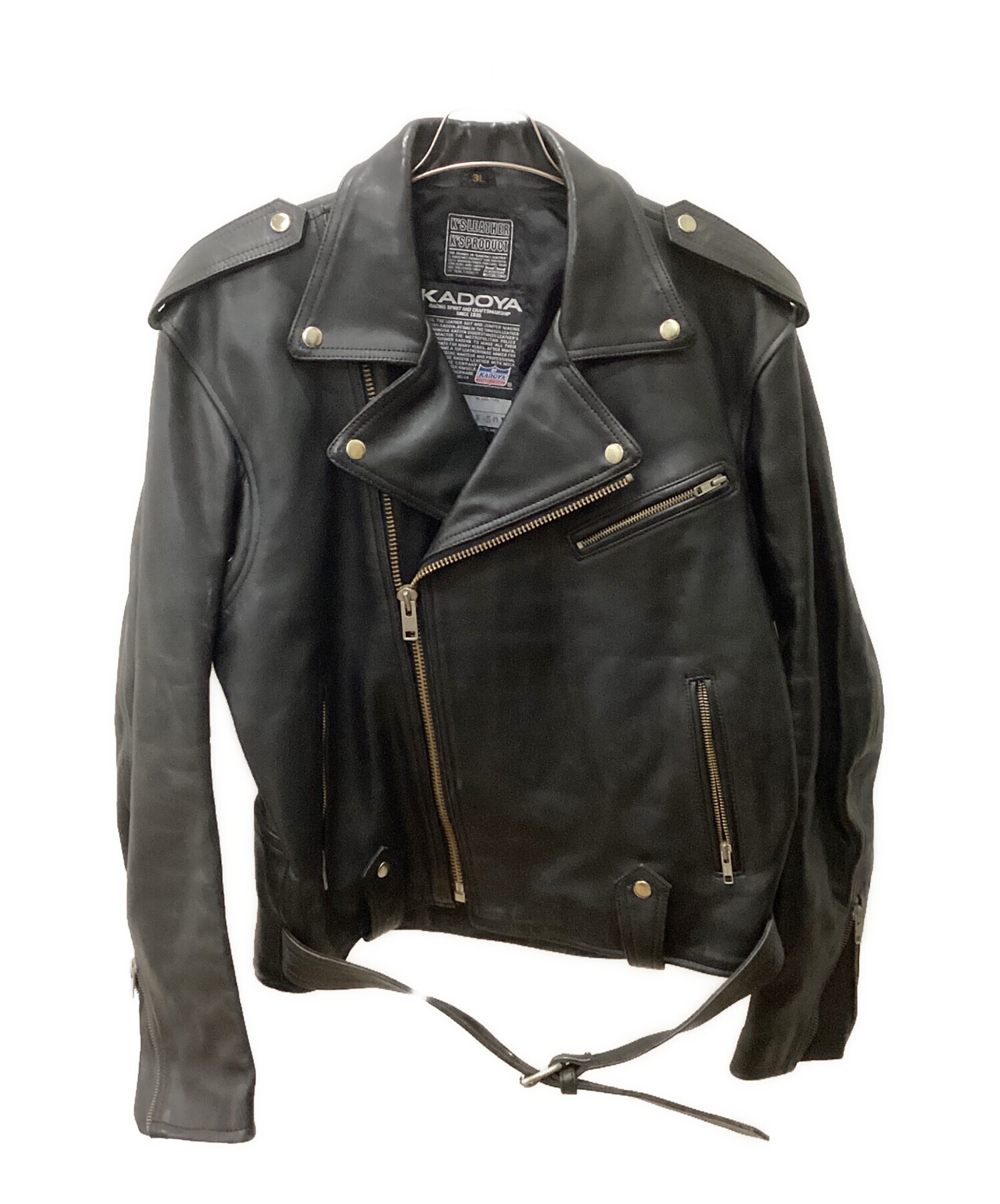 KADOYA K'SLEATHER ブラックレザーアウター 3L 中古・古着通販】KADOYA (カドヤ) レザーライダースジャケット