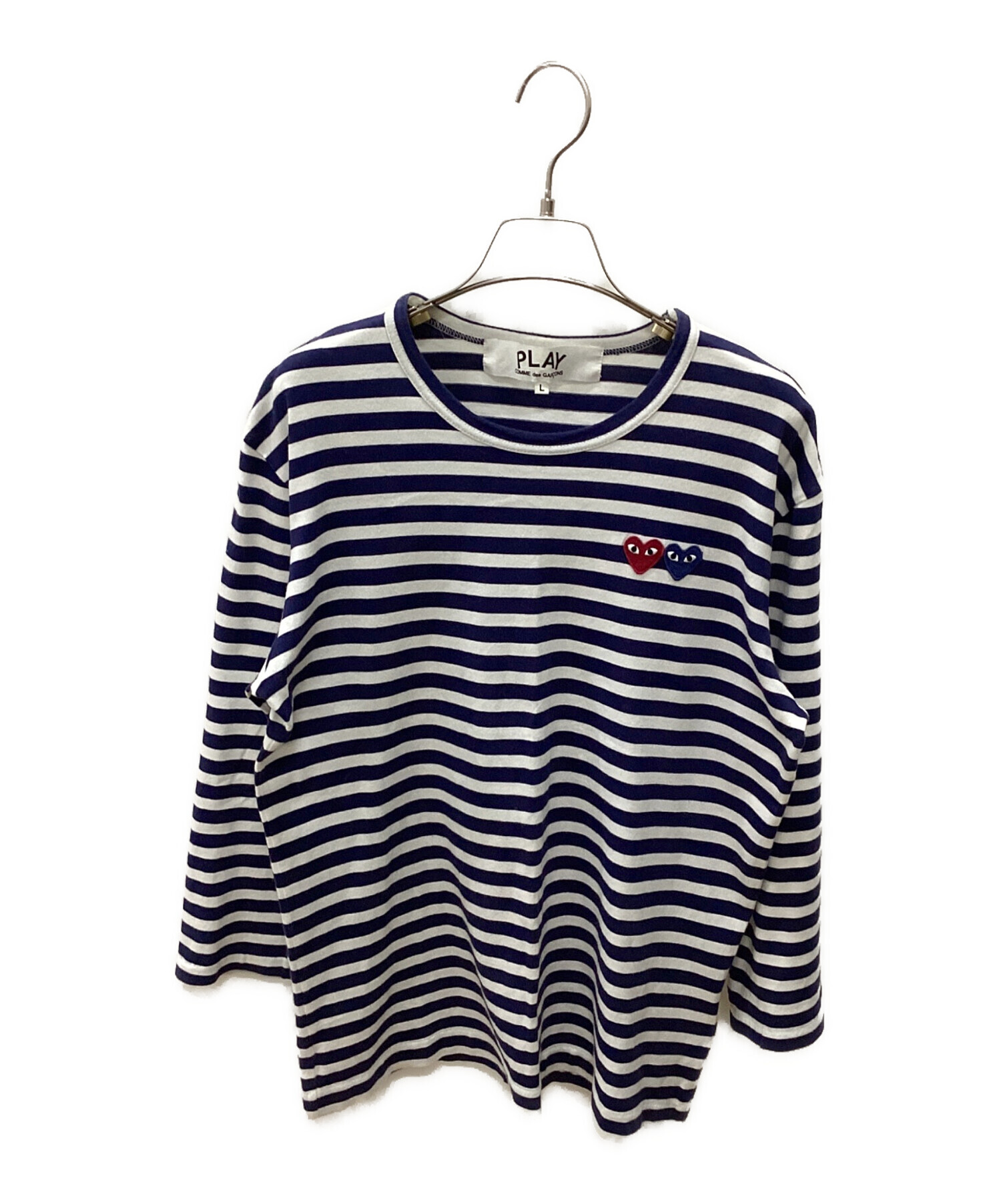 新品未使用PLAYコムデギャルソン紺白ストライプ 長袖カットソー XXL 中古・古着通販】PLAY COMME des GARCONS (プレイコムデギャルソン