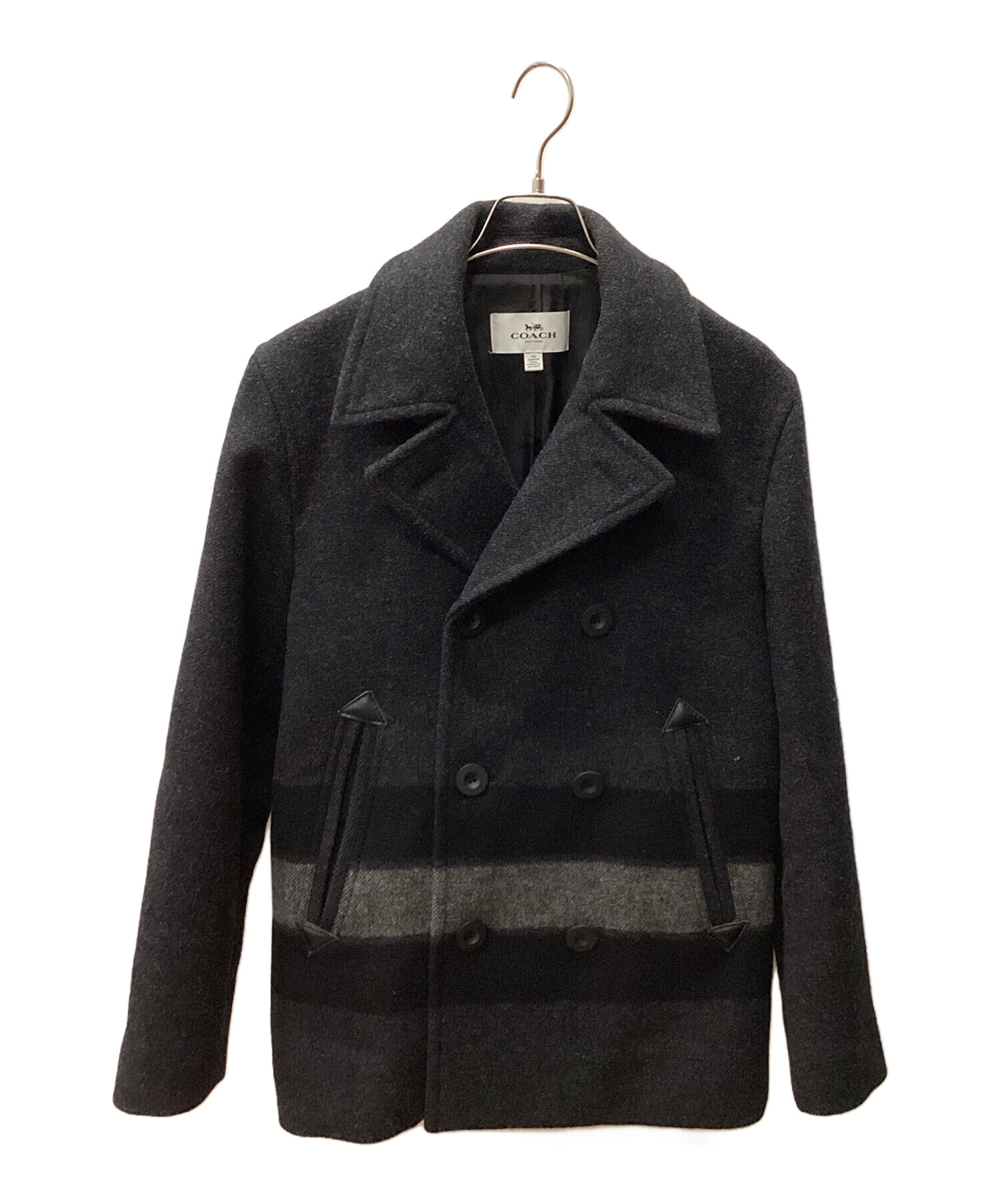 [ほぼ未使用] コーチ COACH Pコート サイズM相当 黒 中古・古着通販】COACH (コーチ) コート ブラック×グレー サイズ:XS