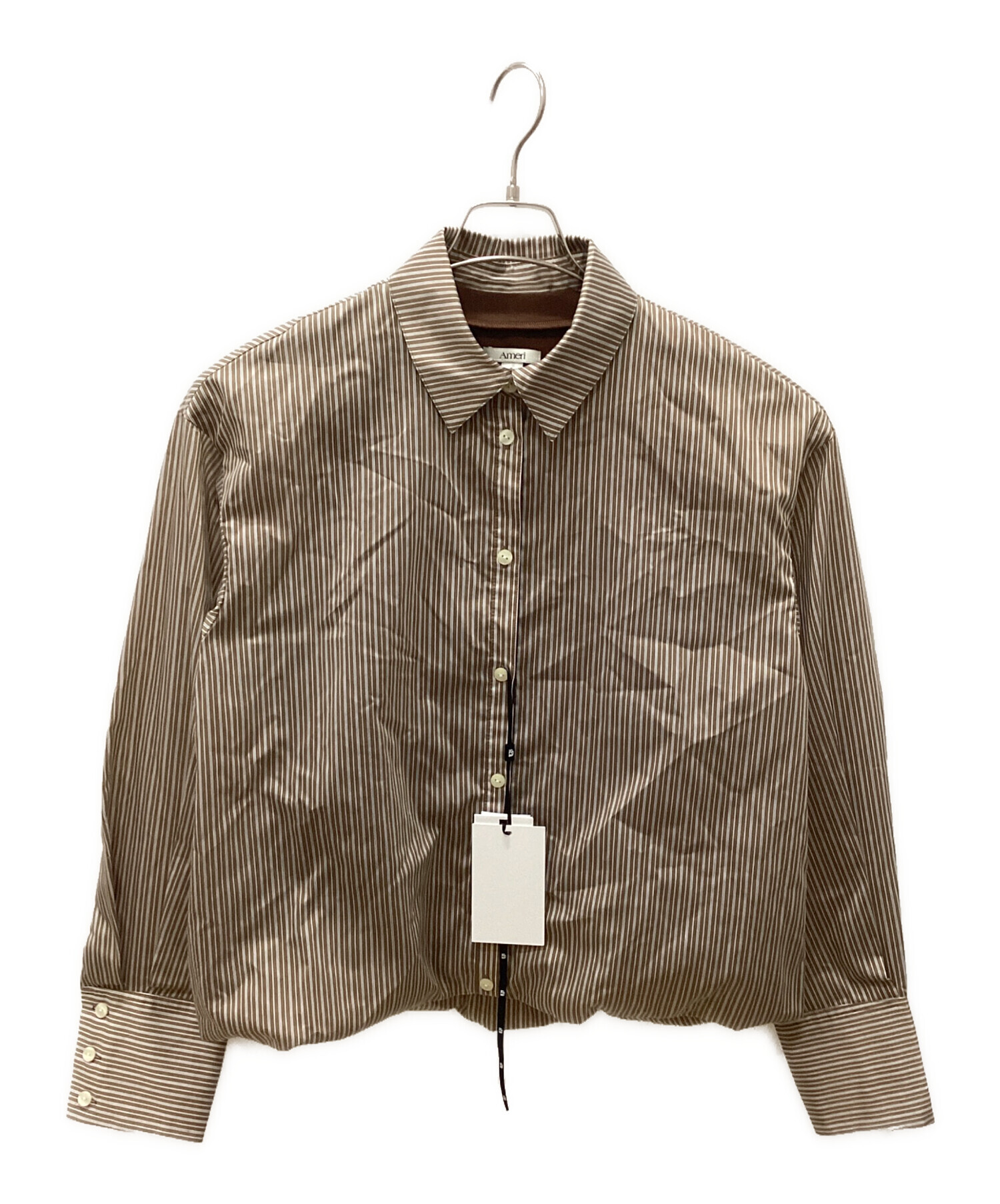 中古・古着通販】Ameri (アメリ) STRIPE INVERSION SHIRT TOP ブラウン