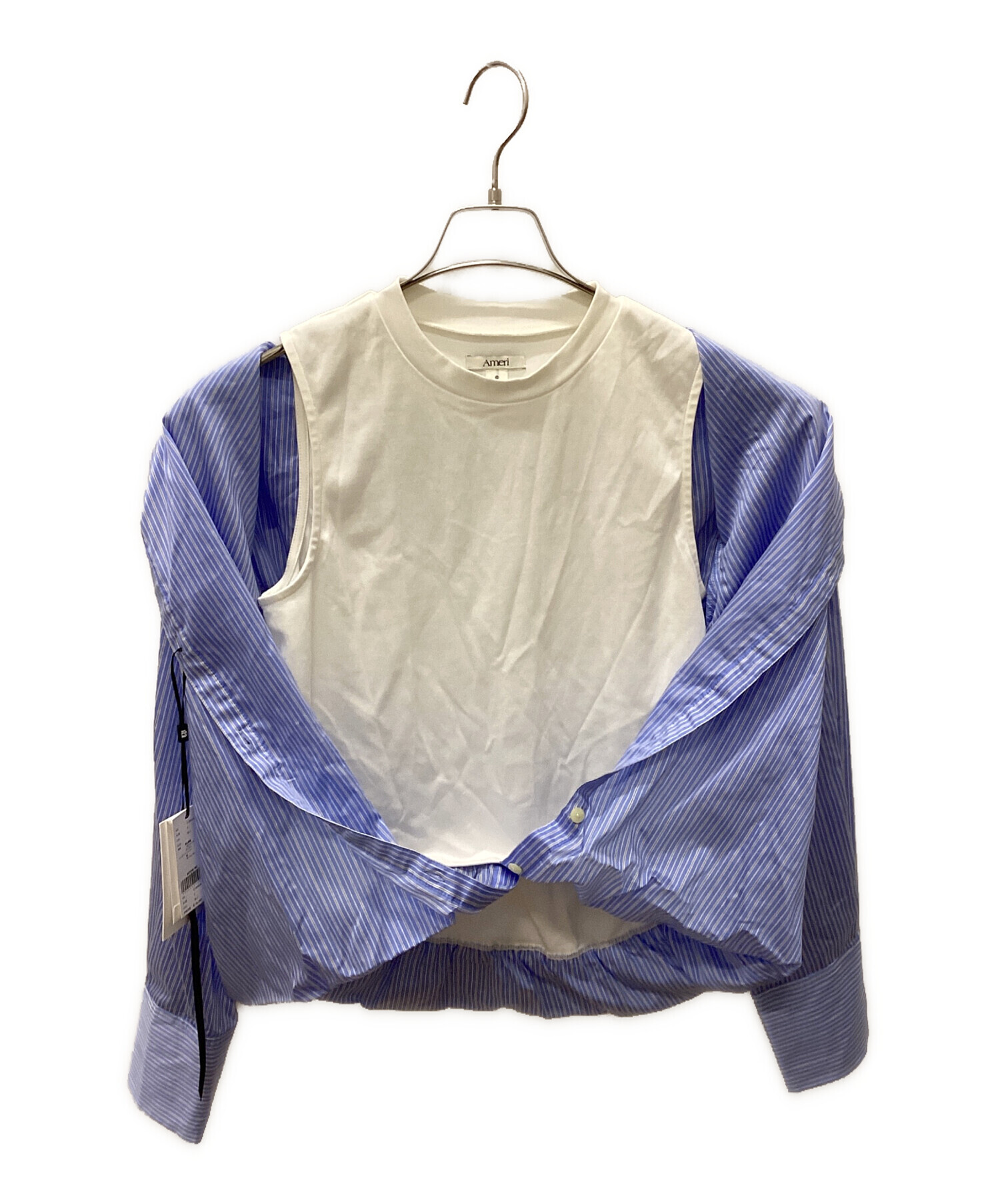 中古・古着通販】Ameri (アメリ) STRIPE INVERSION SHIRT TOP ホワイト 