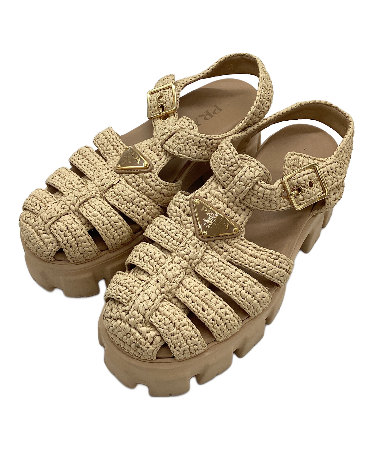 中古・古着通販】PRADA (プラダ) モノリスクロシェケージサンダル