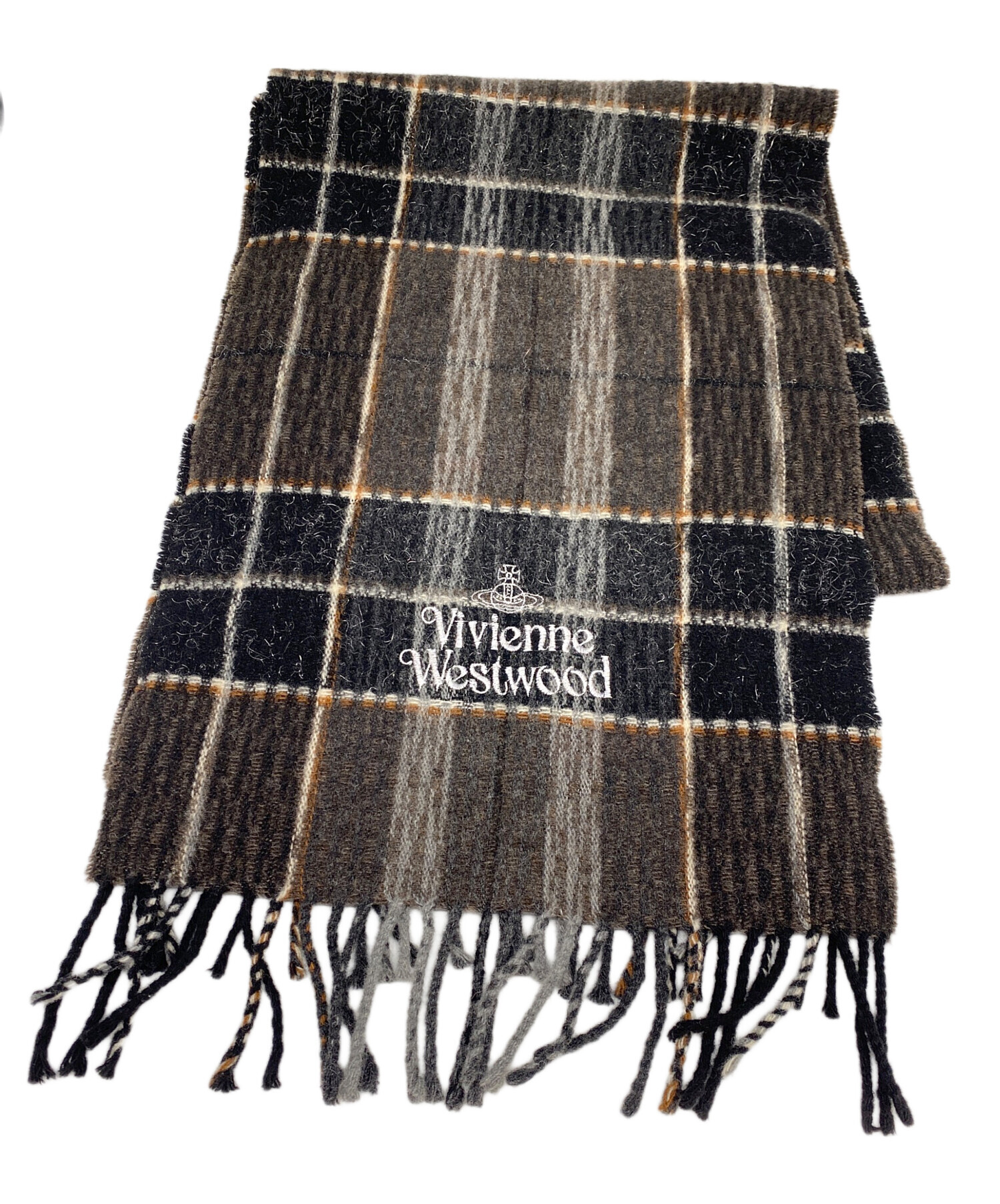 Vivienne Werstwood カシミア マフラー チェック オーブ刺繍付 中古・古着通販】Vivienne Westwood (ヴィヴィアンウエストウッド
