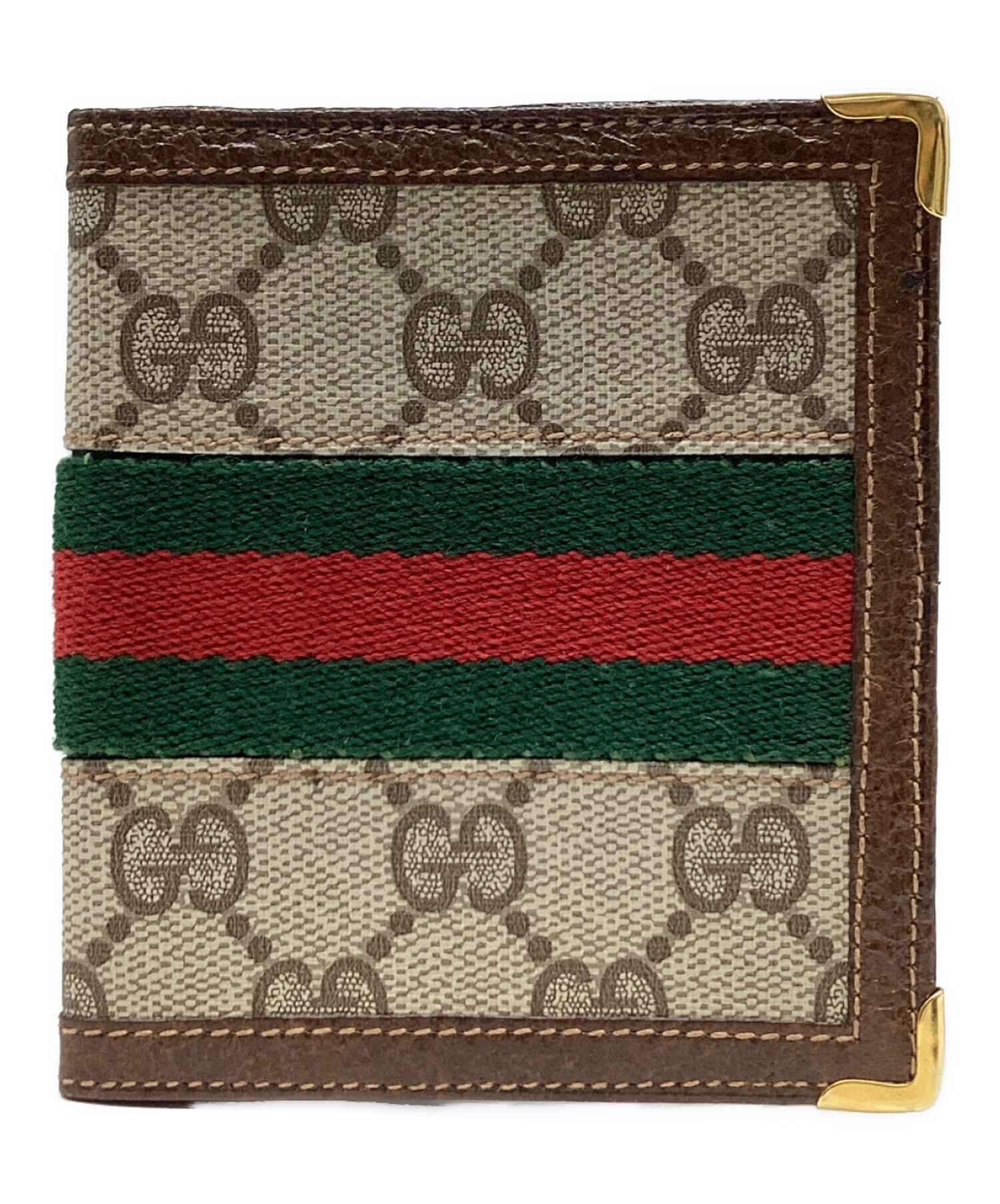 GUCCI 二つ折り財布 ブラウン/グリーン/レッド 中古・古着通販】GUCCI (グッチ) 2つ折り財布 ブラウン｜ブランド