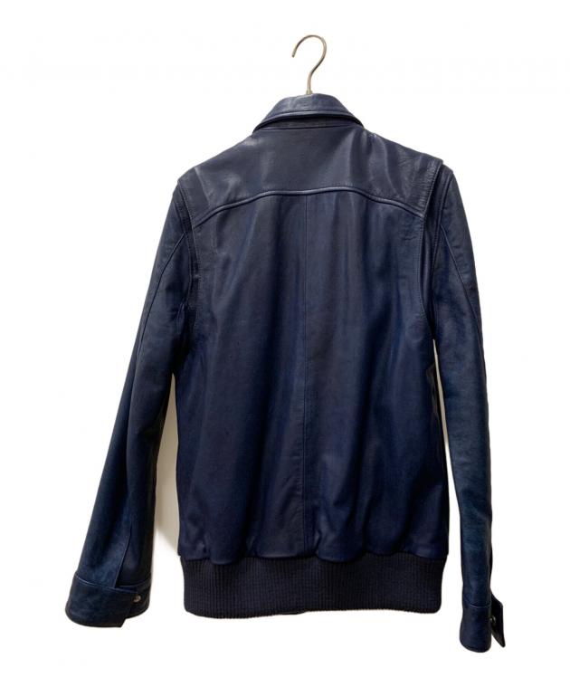 中古・古着通販】Denham (デンハム) キャメルレザージャケット ブルー 中古・古着通販】Denham (デンハム) キャメルレザージャケット ブルー