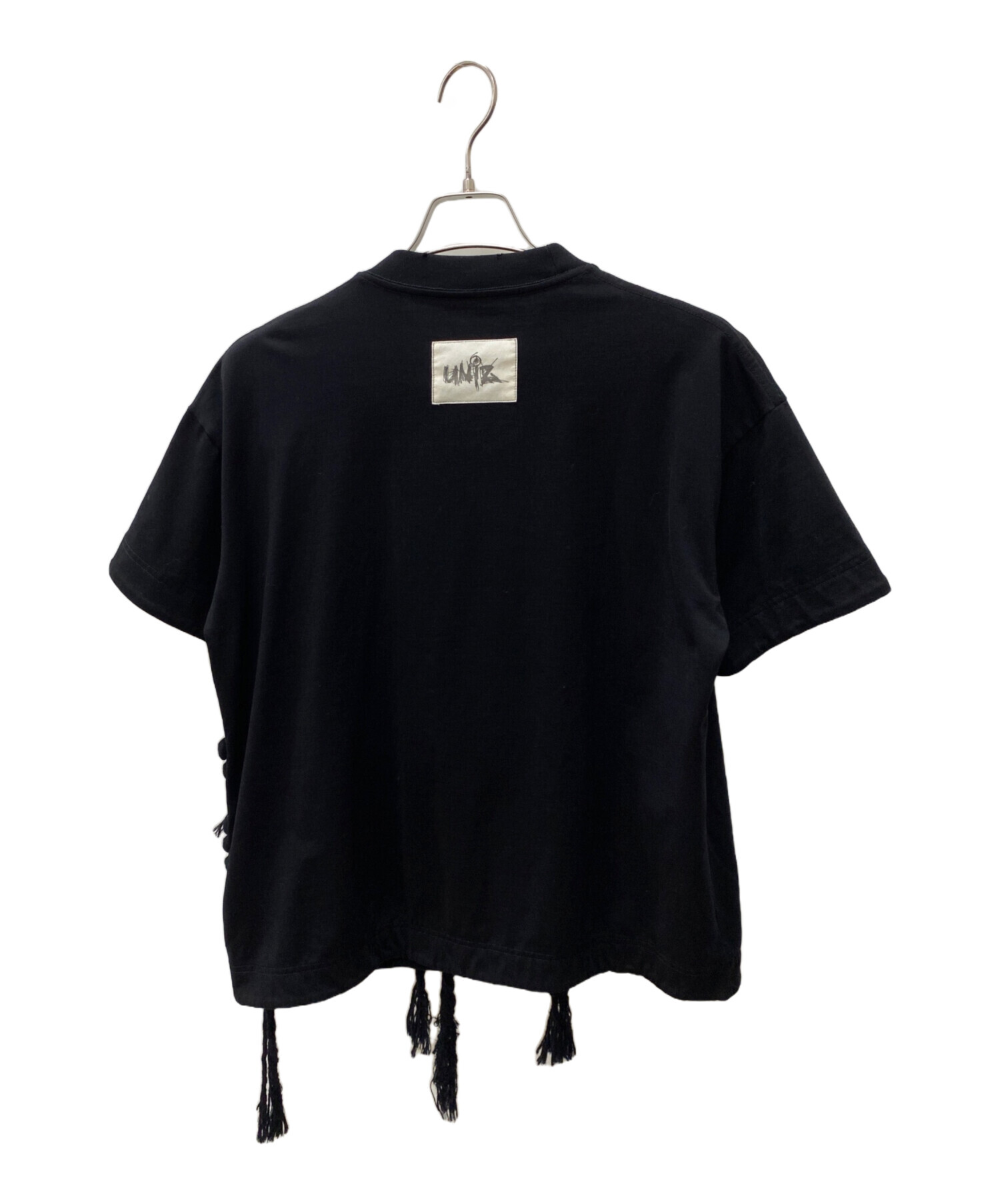 【新品】定価33,000円　幾何学切り替え半袖カットソー　ブラック　13号 レディース 【新品】定価33,000円 幾何学切り替え半袖カットソー