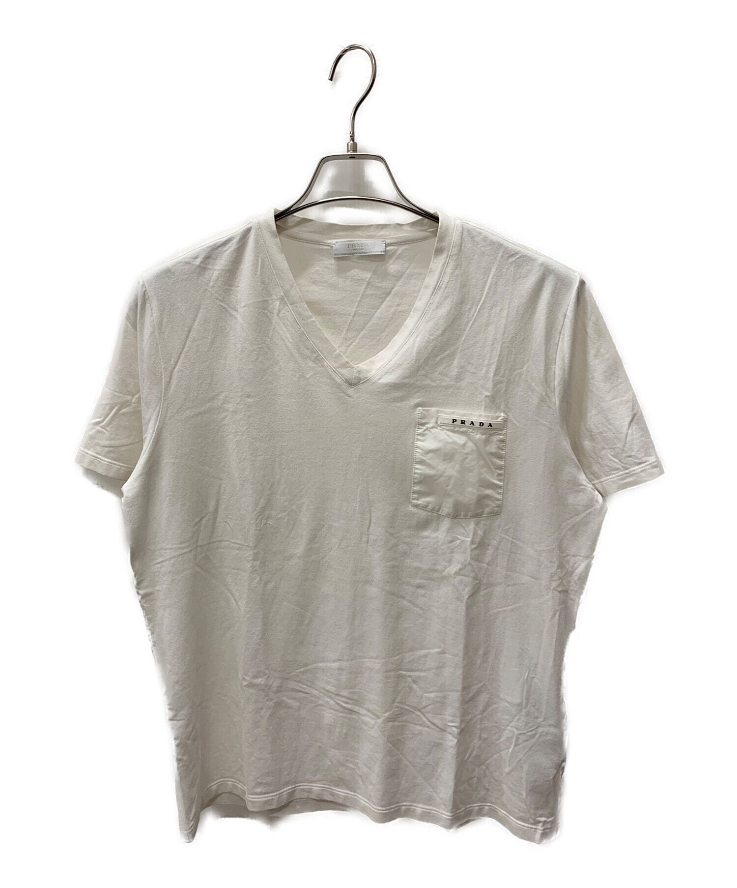 中古・古着通販】PRADA (プラダ) VネックTシャツ ホワイト サイズ:L