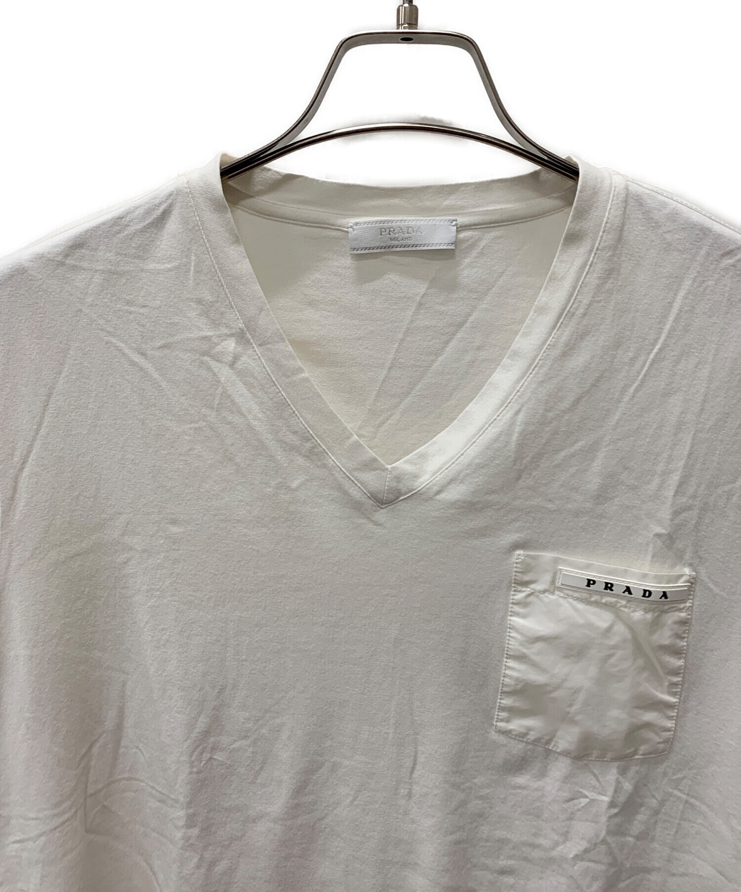 中古・古着通販】PRADA (プラダ) VネックTシャツ ホワイト サイズ:L 