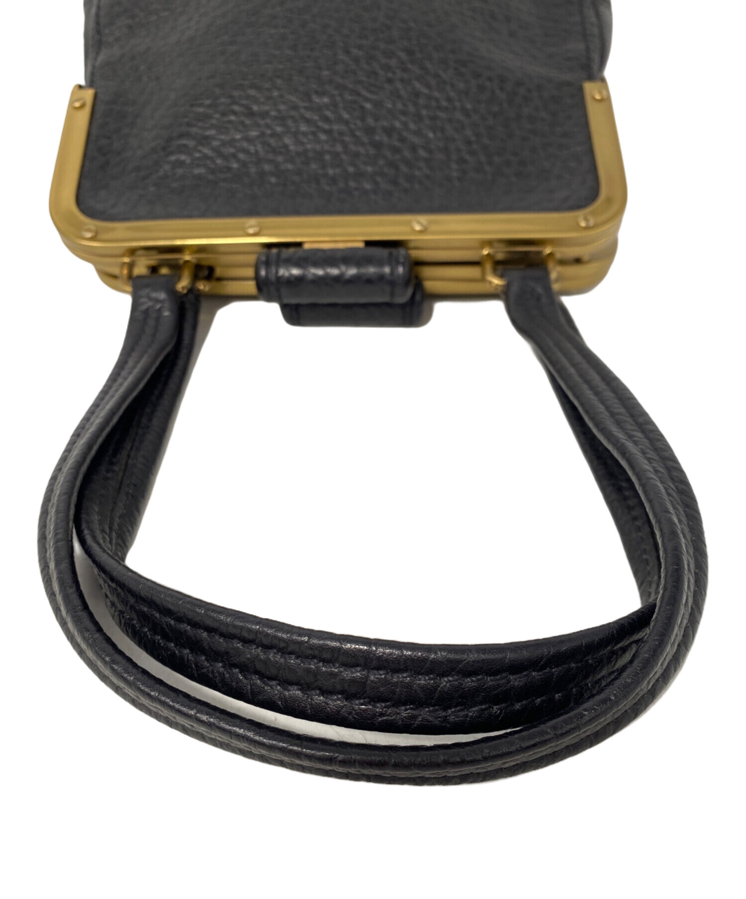 中古・古着通販】PRADA (プラダ) がま口レザートートバッグ ブラック