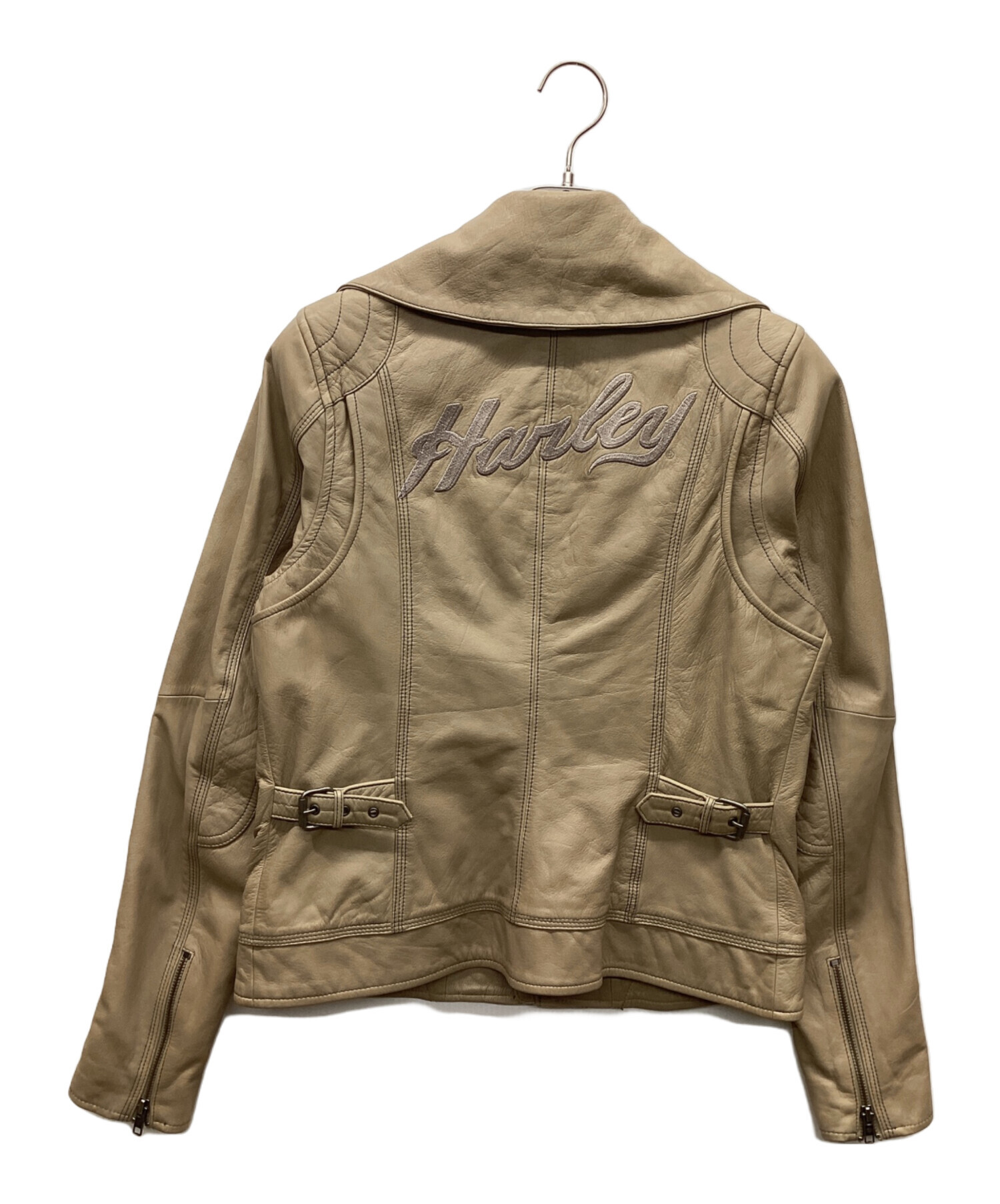 Harley ベージュ レザージャケット 即決☆HARLEY DAVIDSON☆メンズS
