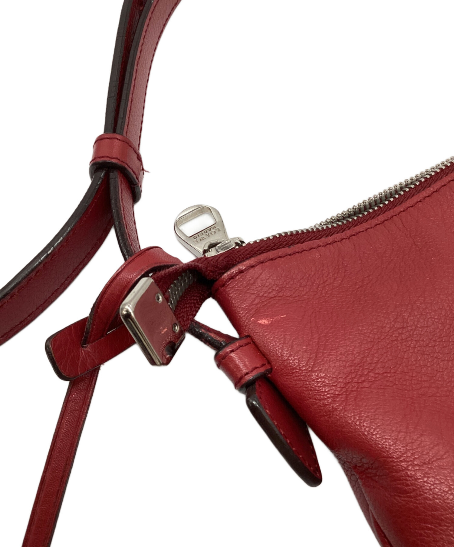 【中古超美品】ロエベ キャンバス　レザー ショルダーバッグ 中古・古着通販】LOEWE (ロエベ) ショルダーバッグ レッド｜ブランド