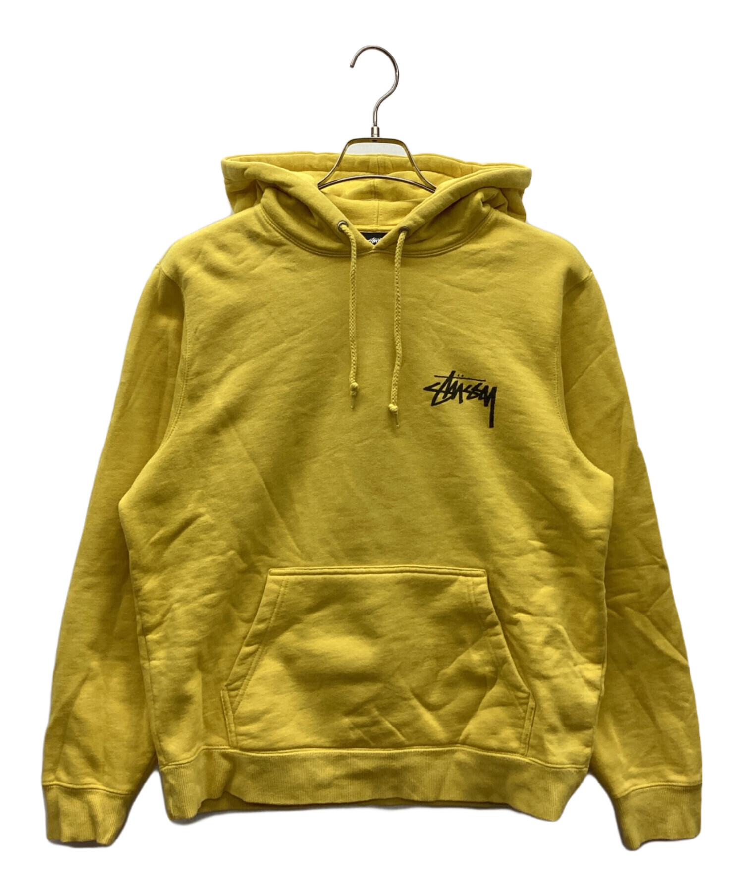 【STUSSY】ショーンフォントロゴ　裏起毛　プルオーバーパーカー　イエロー STUSSY】ショーンフォントロゴ 裏起毛 プルオーバーパーカー イエロー