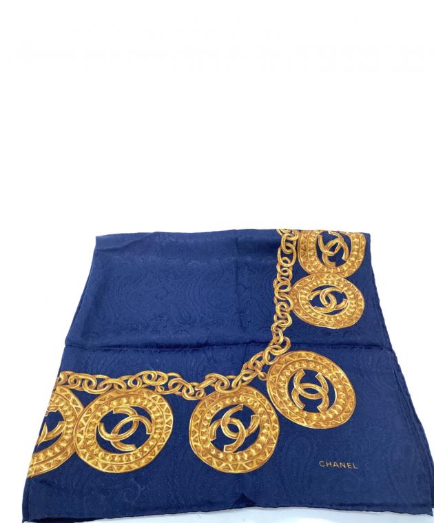 CHANEL スカーフ 青金色 中古・古着通販】CHANEL (シャネル) スカーフ イエロー×ネイビー