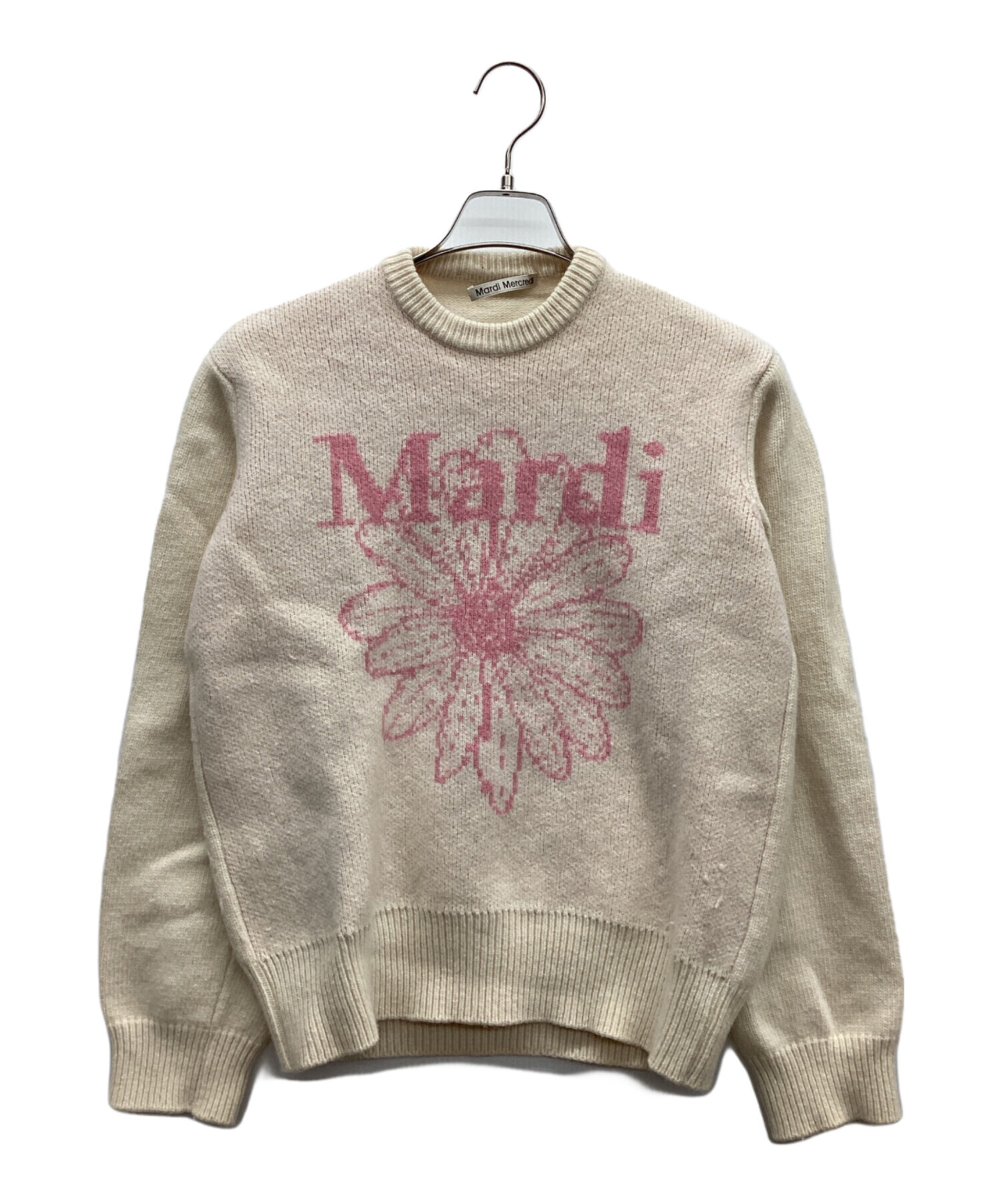 mardi mercredi ivory pink ニット MARDI MERCREDI ACTIF Tweed Mardi Flower Knit Pullover Pink Iivory