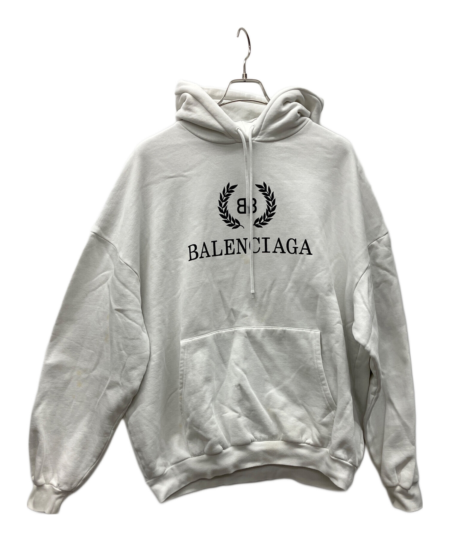 バレンシアガ フード付きパーカー ホワイト/グレー サイズ2 中古・古着通販】BALENCIAGA (バレンシアガ) プルオーバーパーカー