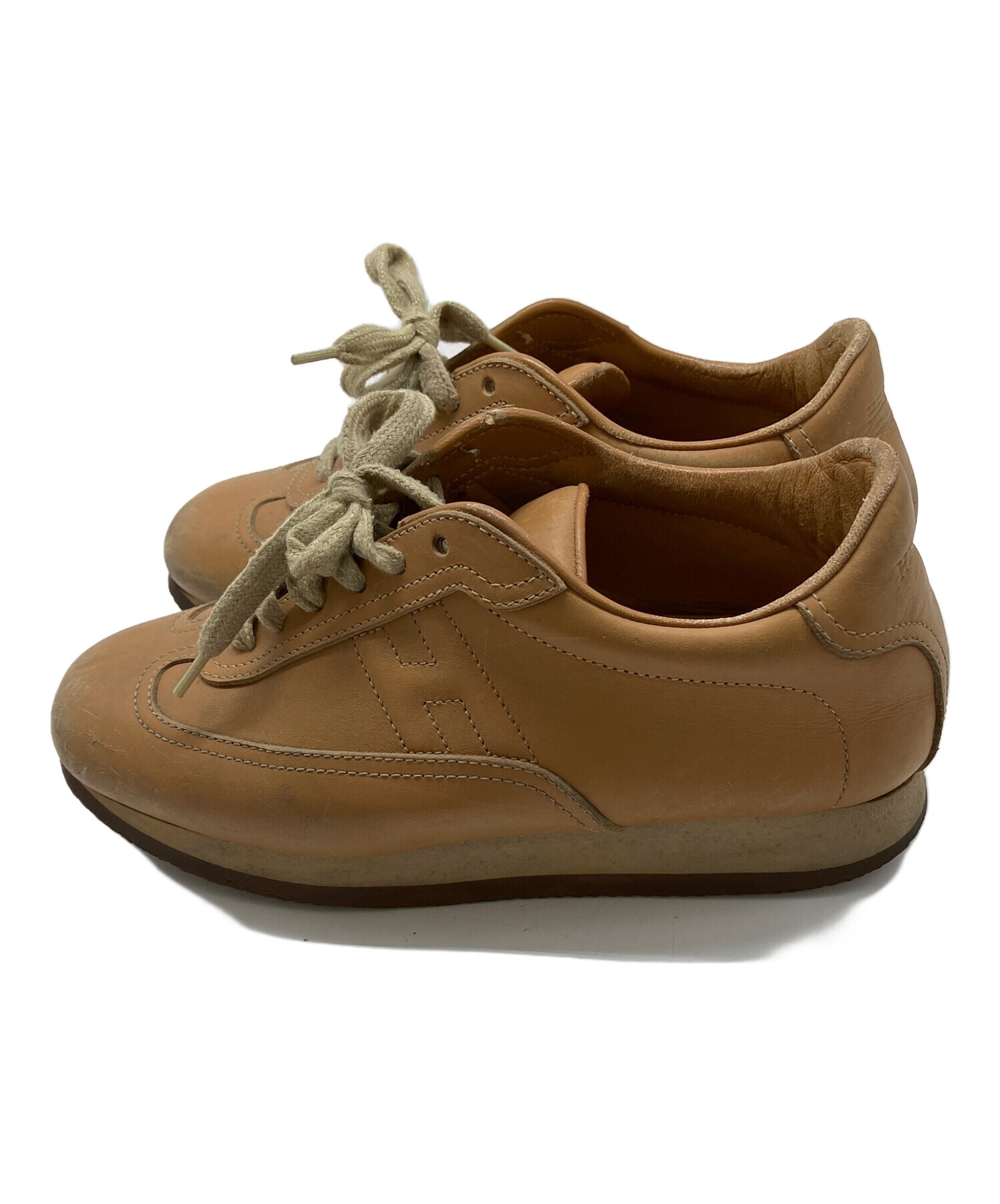 HERMES ダークブラウンレザー スニーカー 中古・古着通販】HERMES (エルメス) レザースニーカー ブラウン サイズ