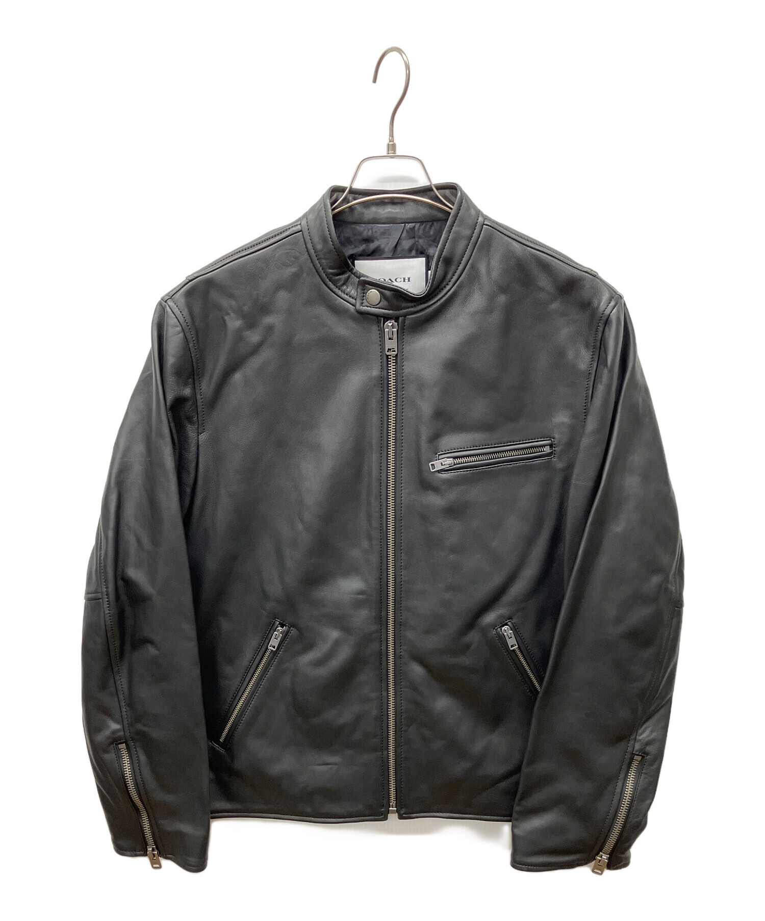 COACH ブラック レザージャケット　シルバーロゴ 中古・古着通販】COACH (コーチ) レザー レーサー ジャケット ブラック